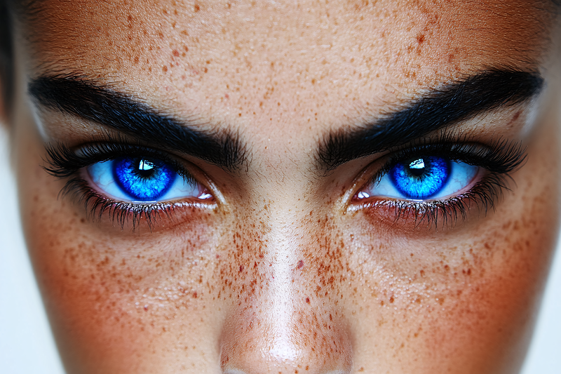 Intense Blue Eyes with Freckled Skin
