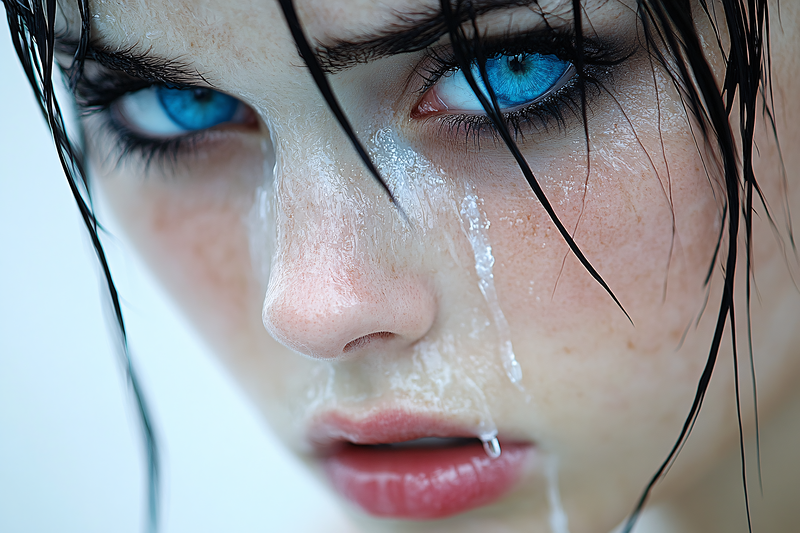 Intense Blue Eyes With Water Drops