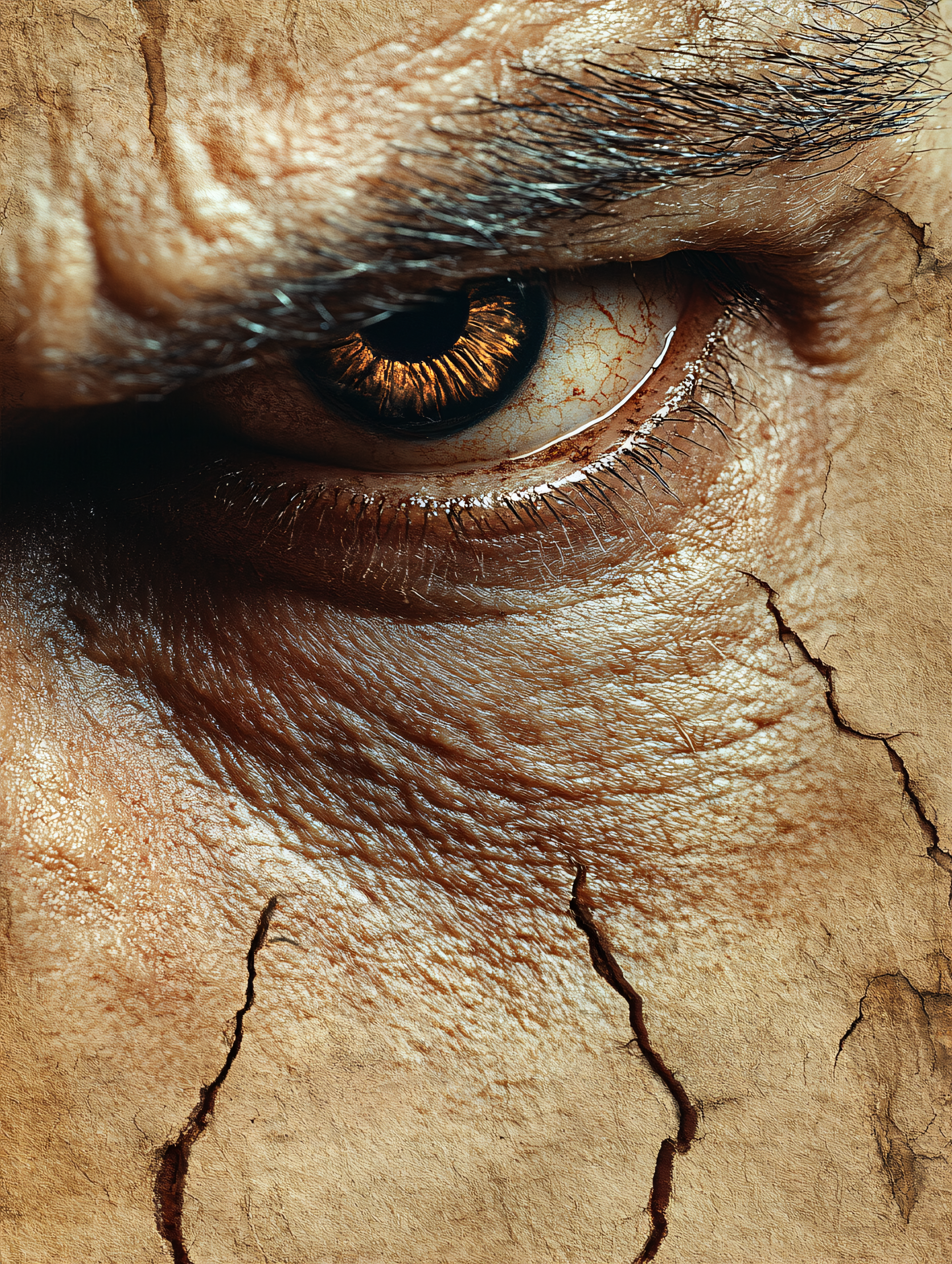 Intense Eye Close-Up with Cracked Skin