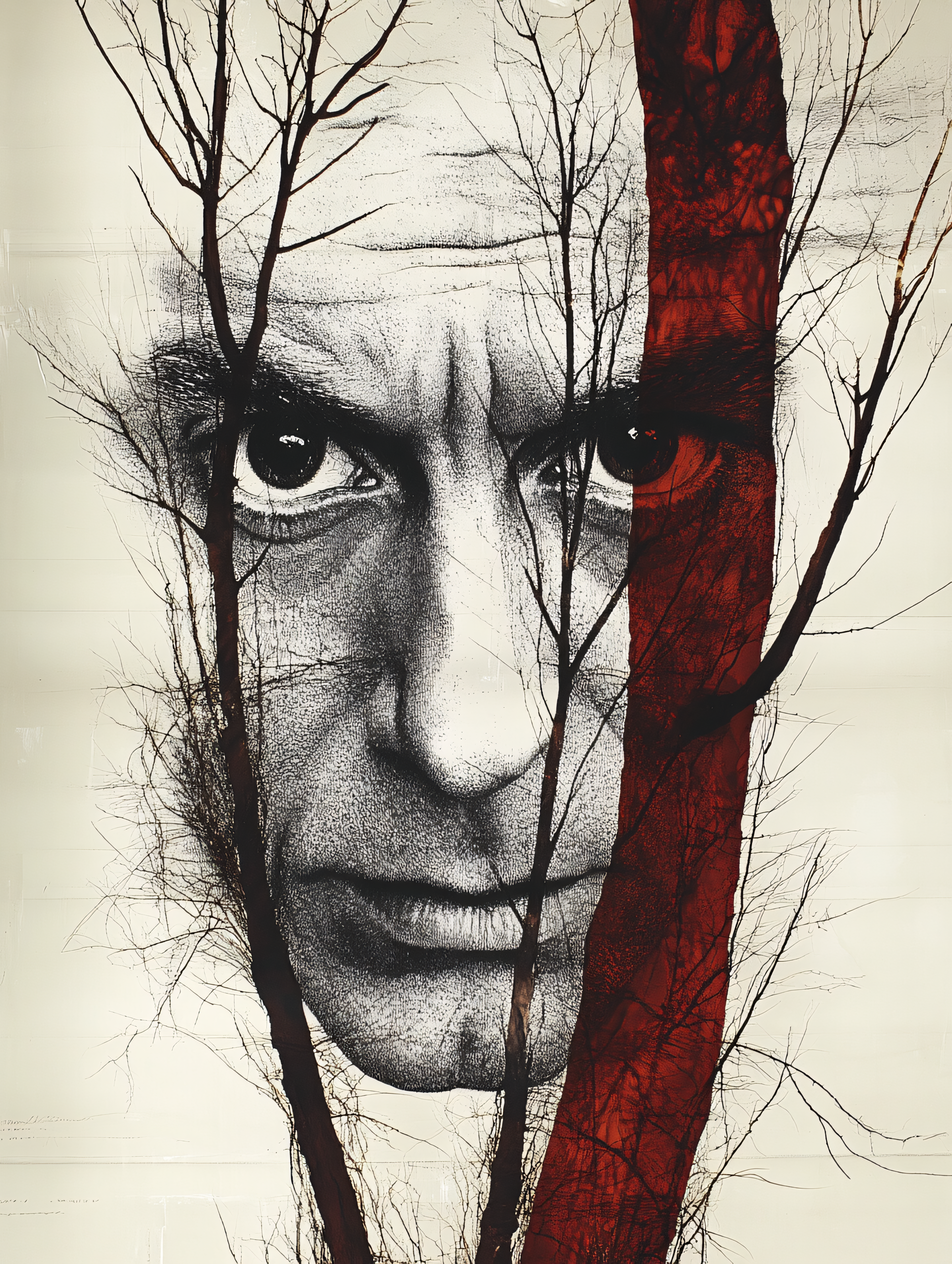 Intense Gaze Behind Branches
