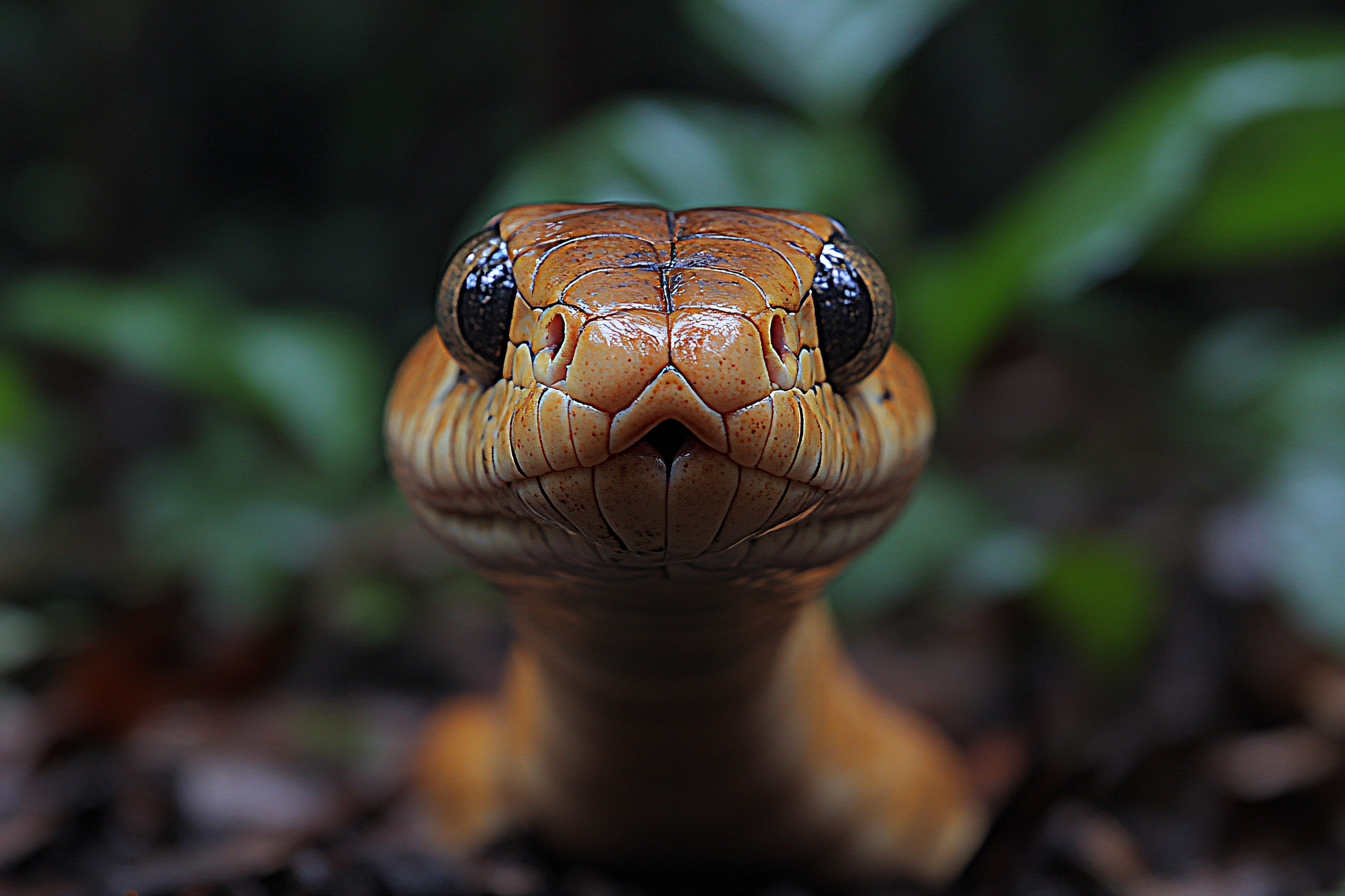 Intense Gaze of a Bush Viper Snake Head