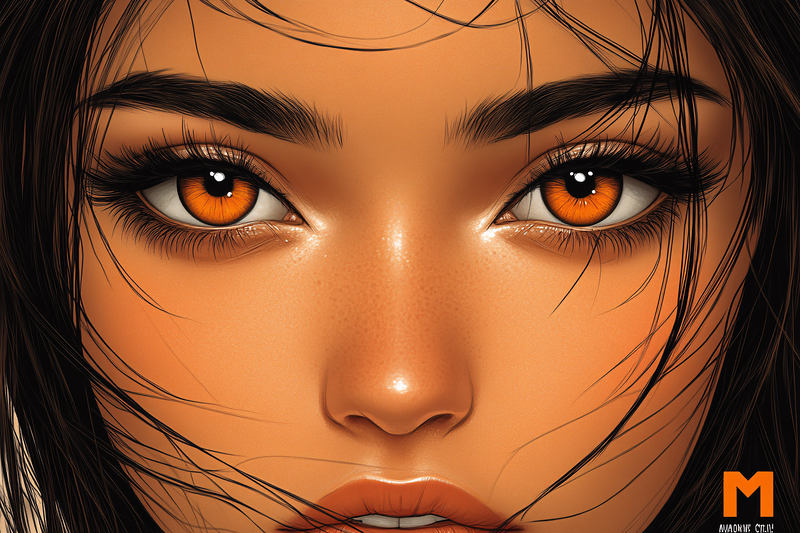 Intense Gaze Of A Woman With Orange Eyes