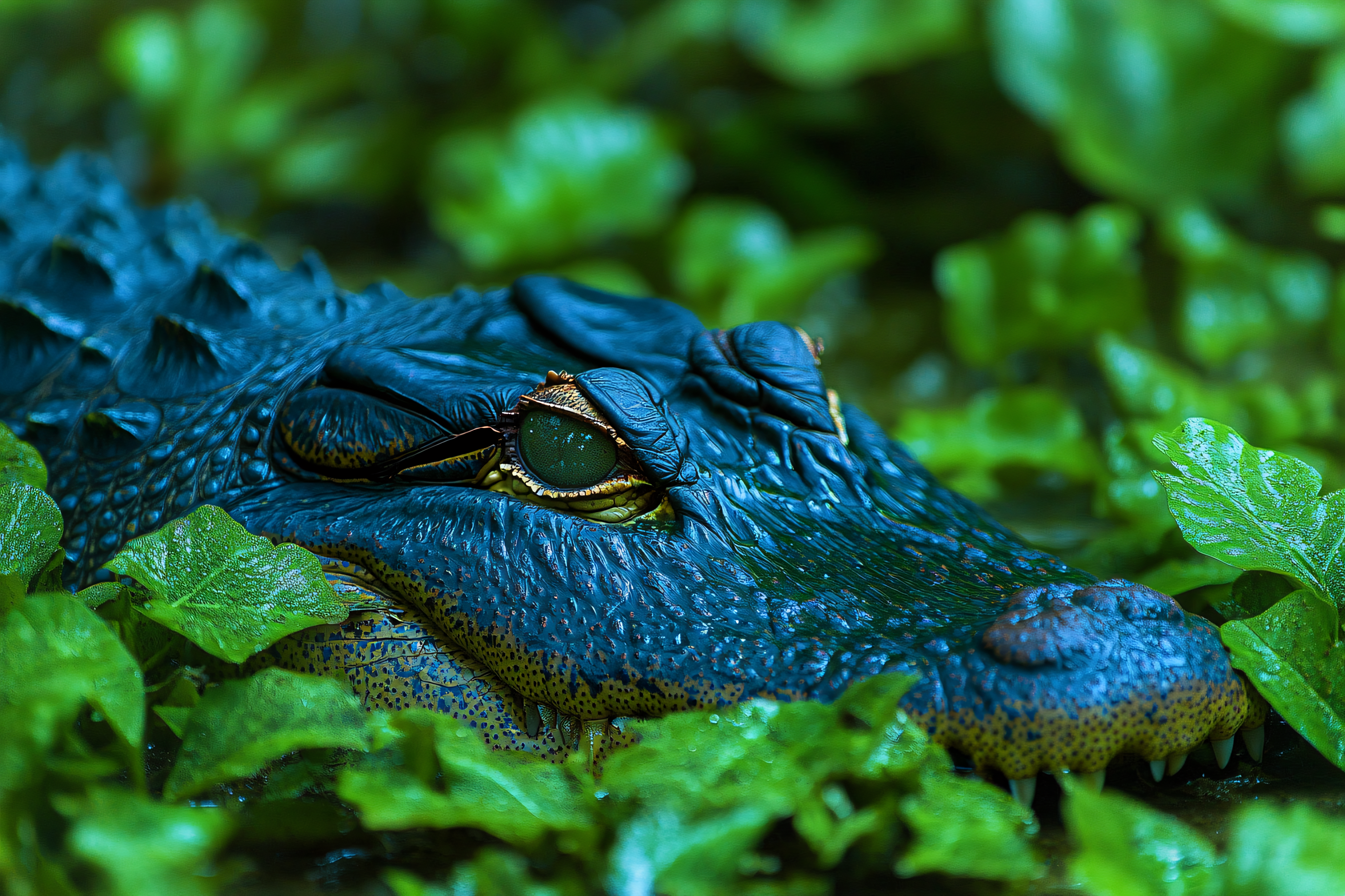 Intense Gaze Of Alligator In Lush Greens