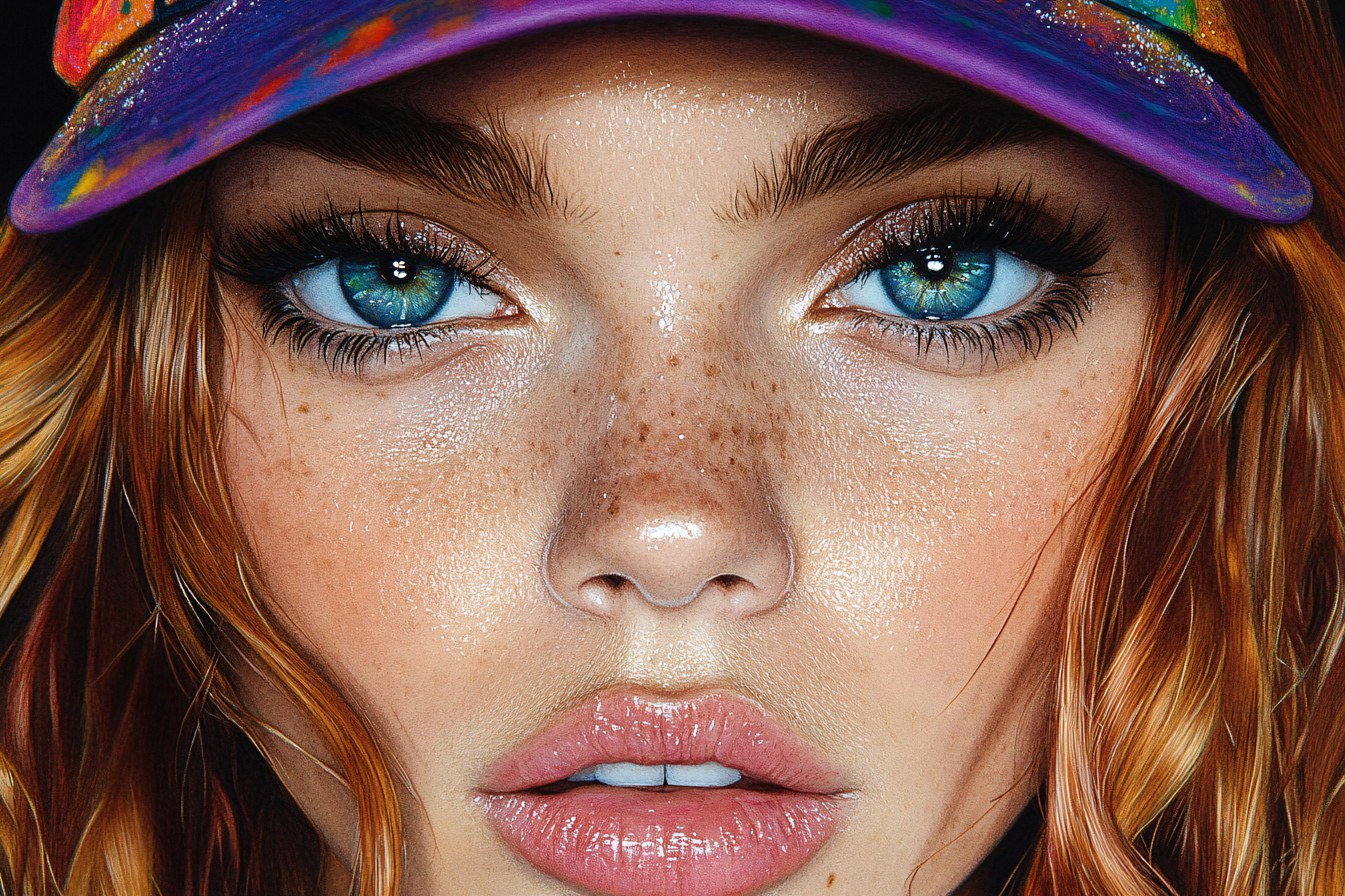 Intense Gaze of Freckled Woman