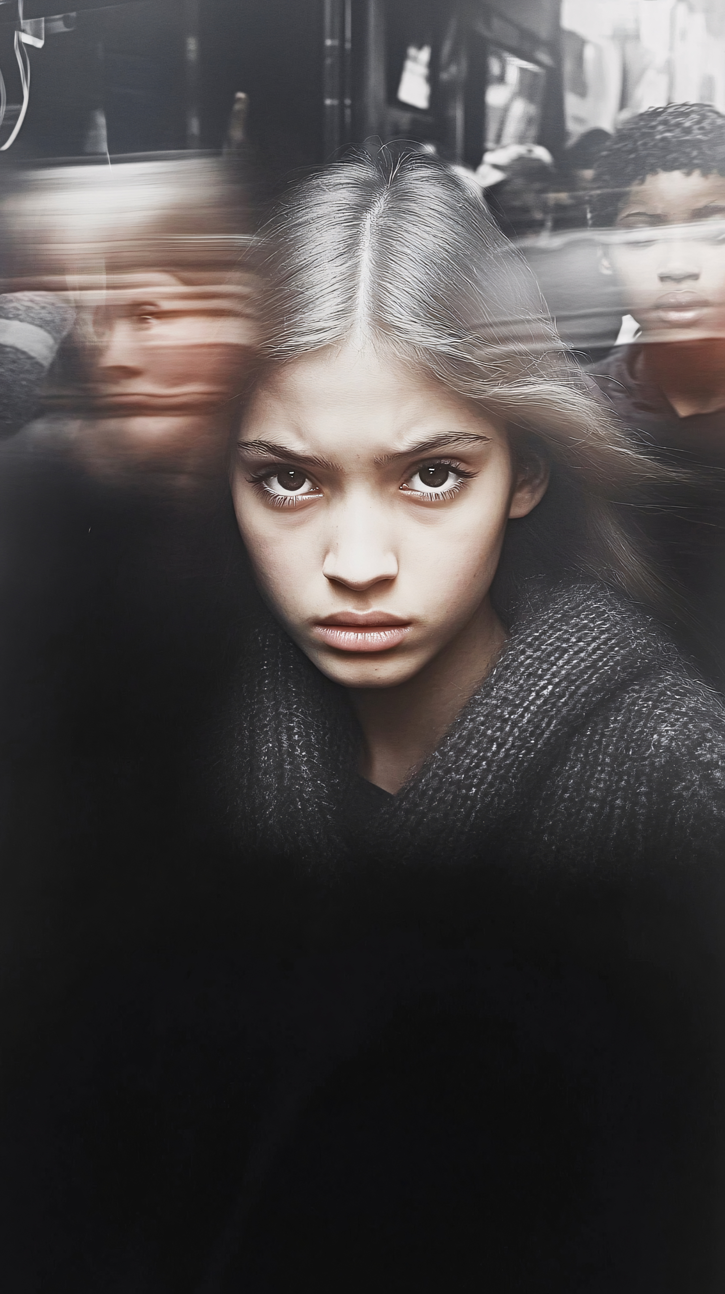 Intense Gaze on Subway