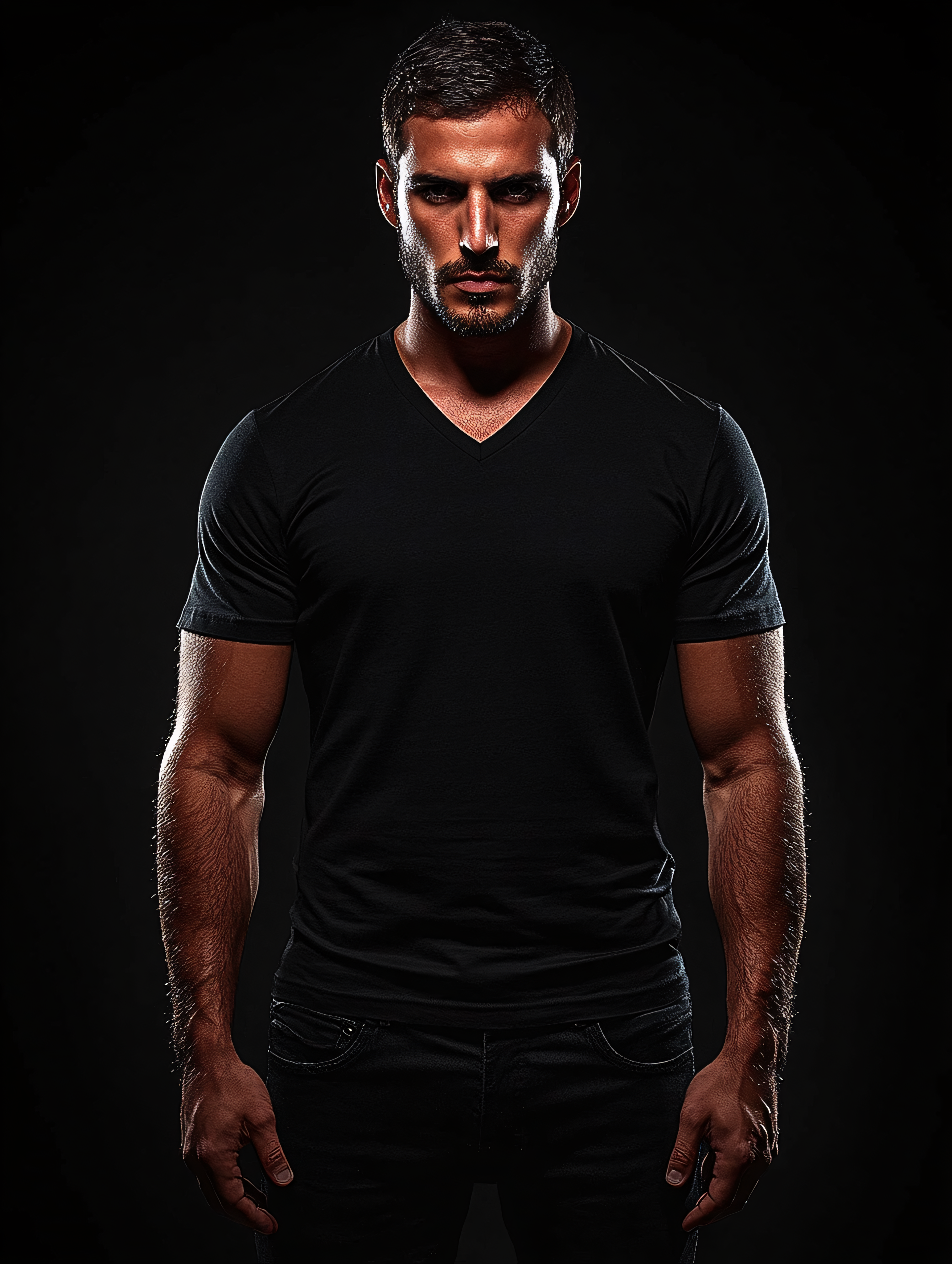 Intense Man In Black T-Shirt