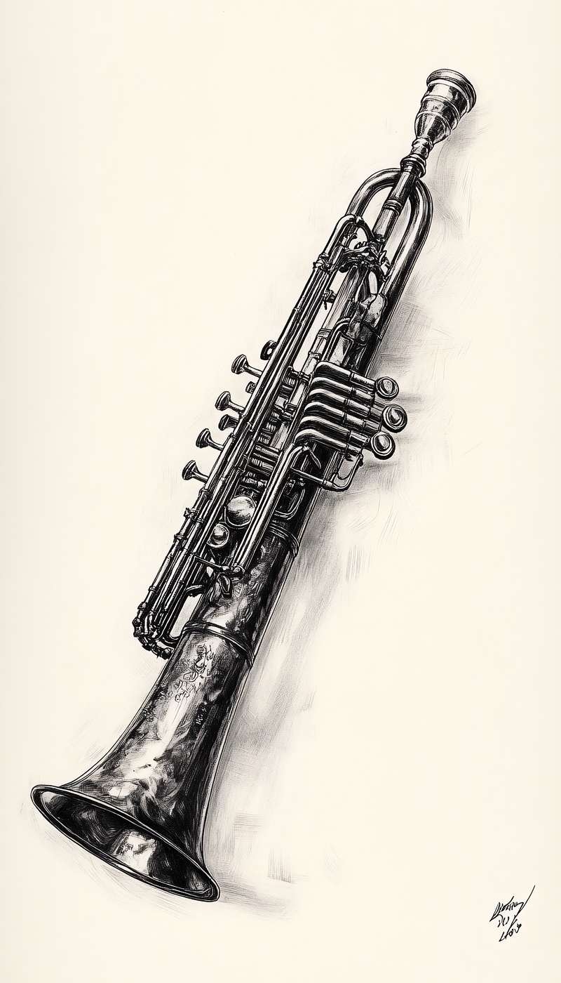 Intricate Brass Instrument Illustration