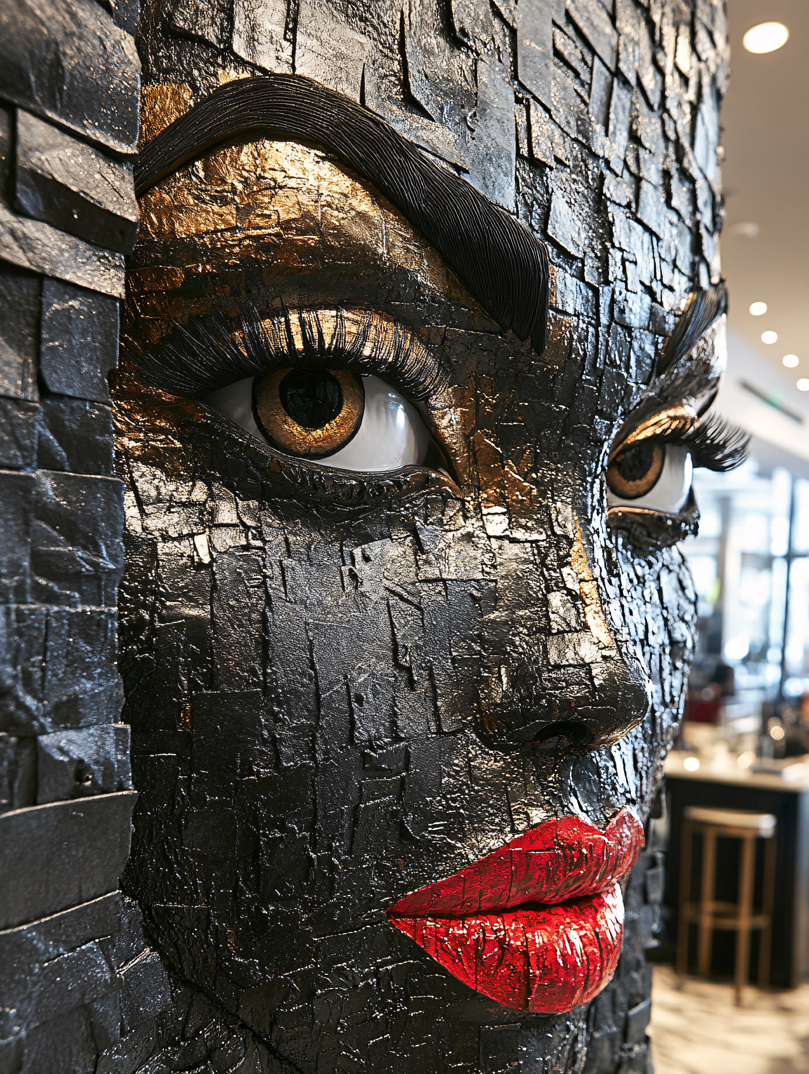 Intricate Mosaic Woman Face Sculpture