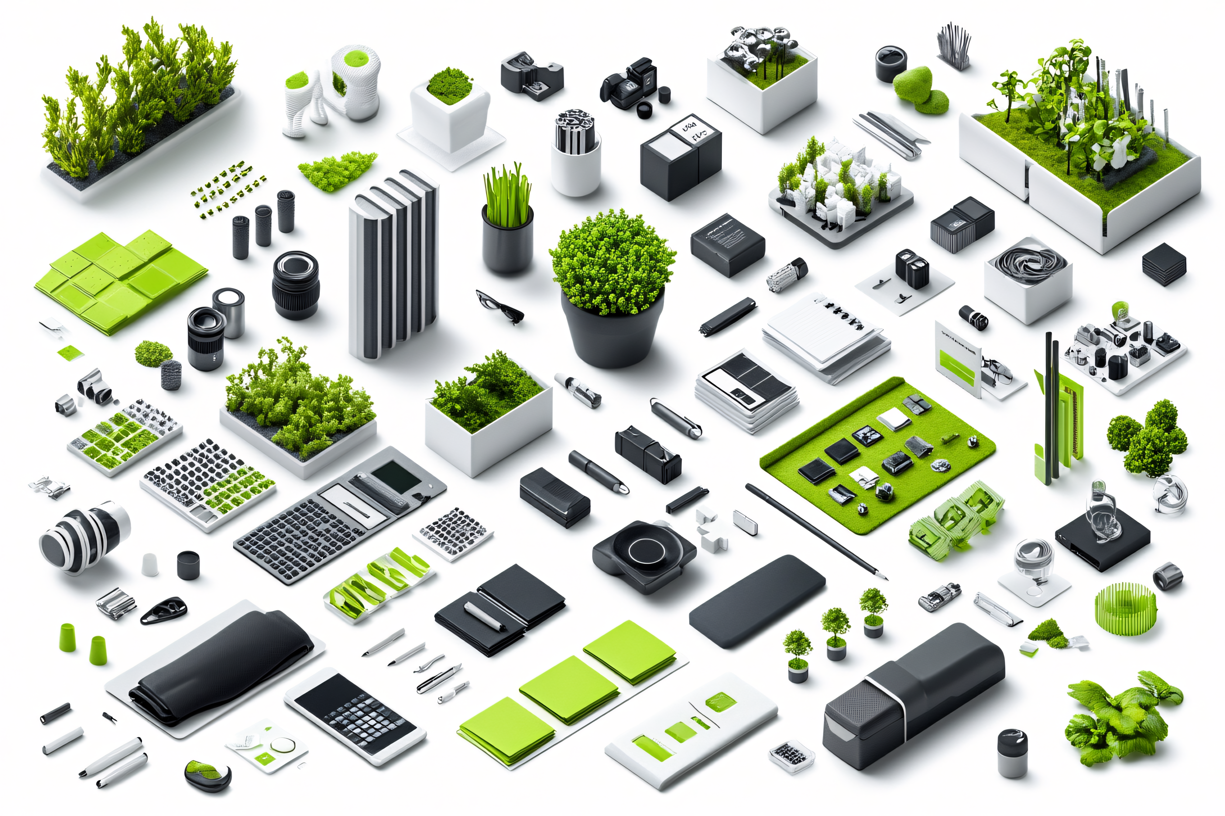 Isometric Office Supplies And Greenery