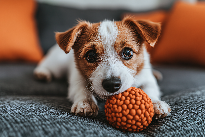 Jack Russell Terrier Puppy With Orange Ball