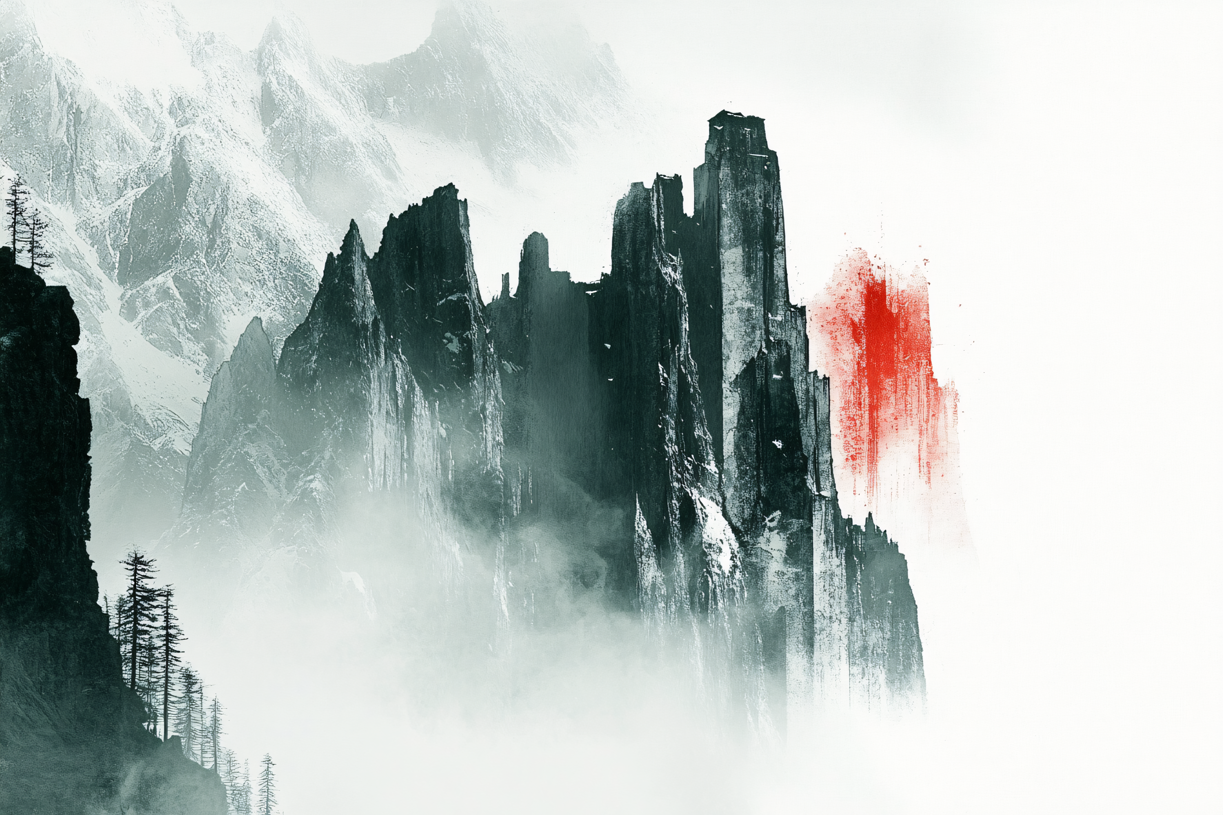 Jagged Peaks in Mist