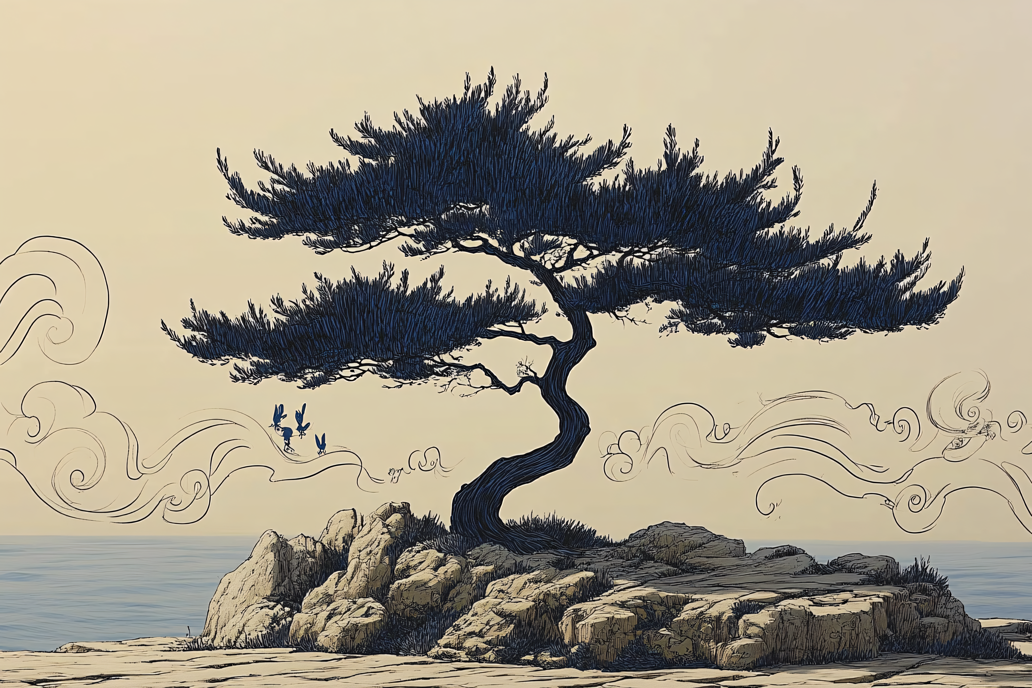 Japanese Pine Tree On Coastal Cliff