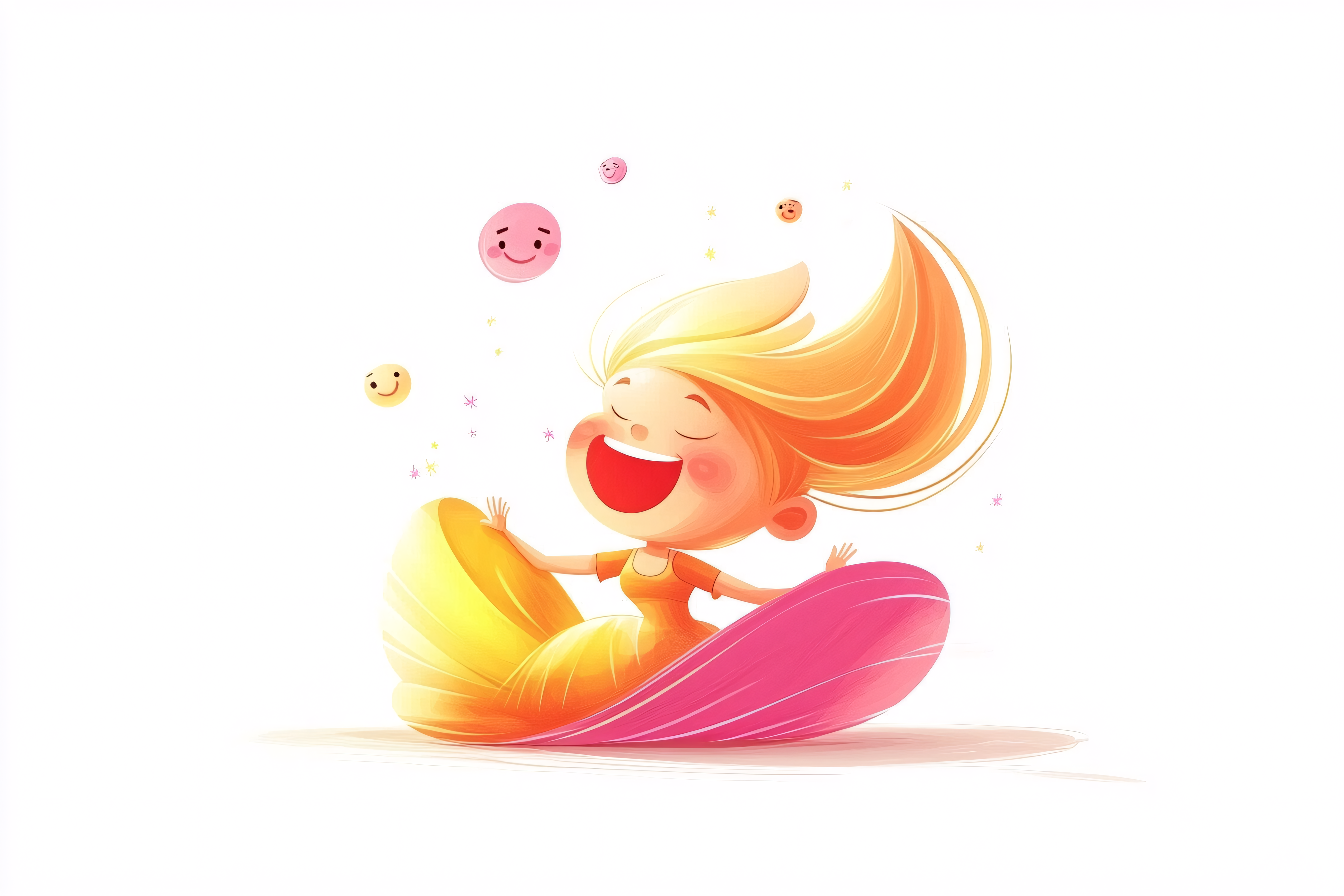 Joyful Girl with Smiley Faces
