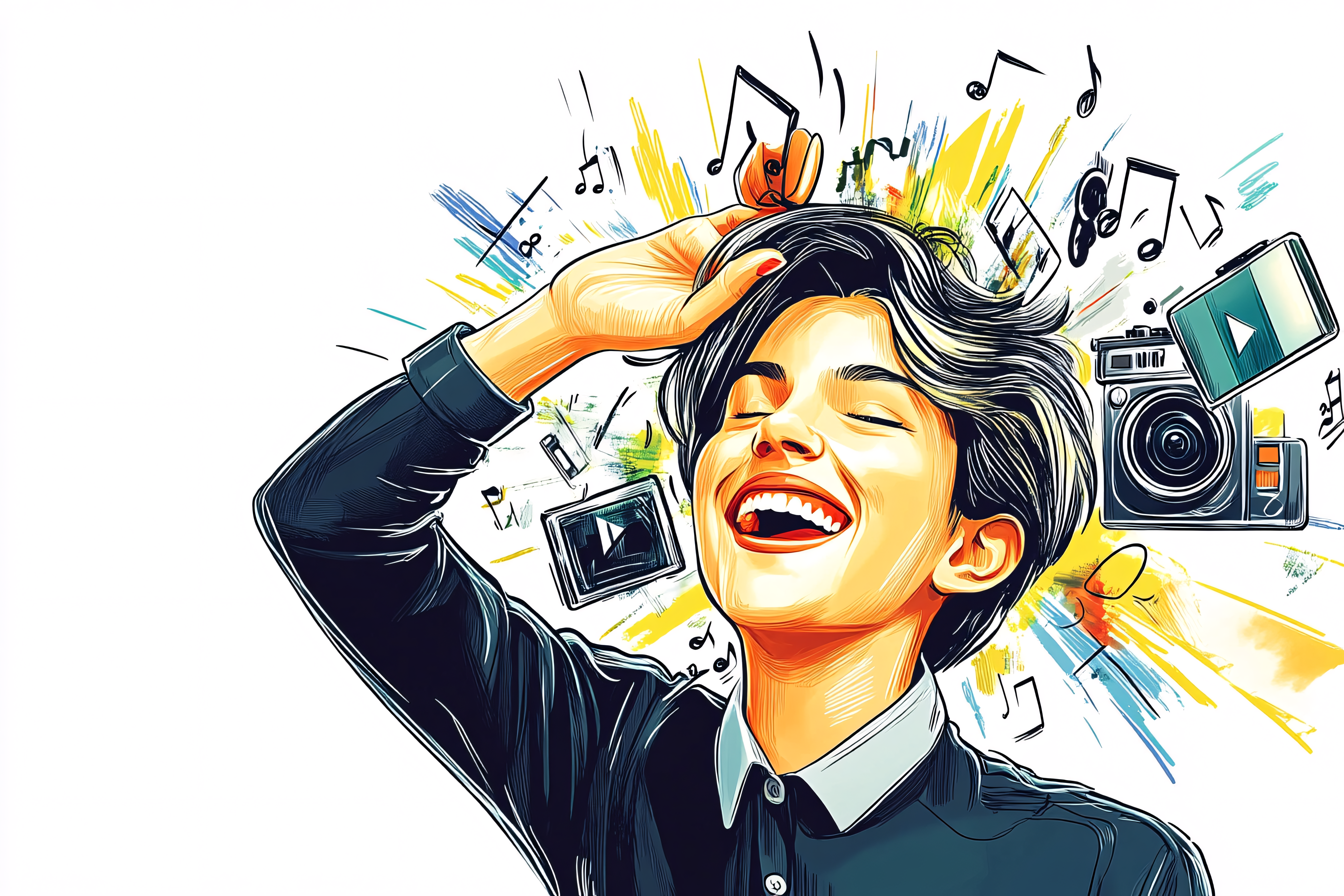 Joyful Musician with Media Elements