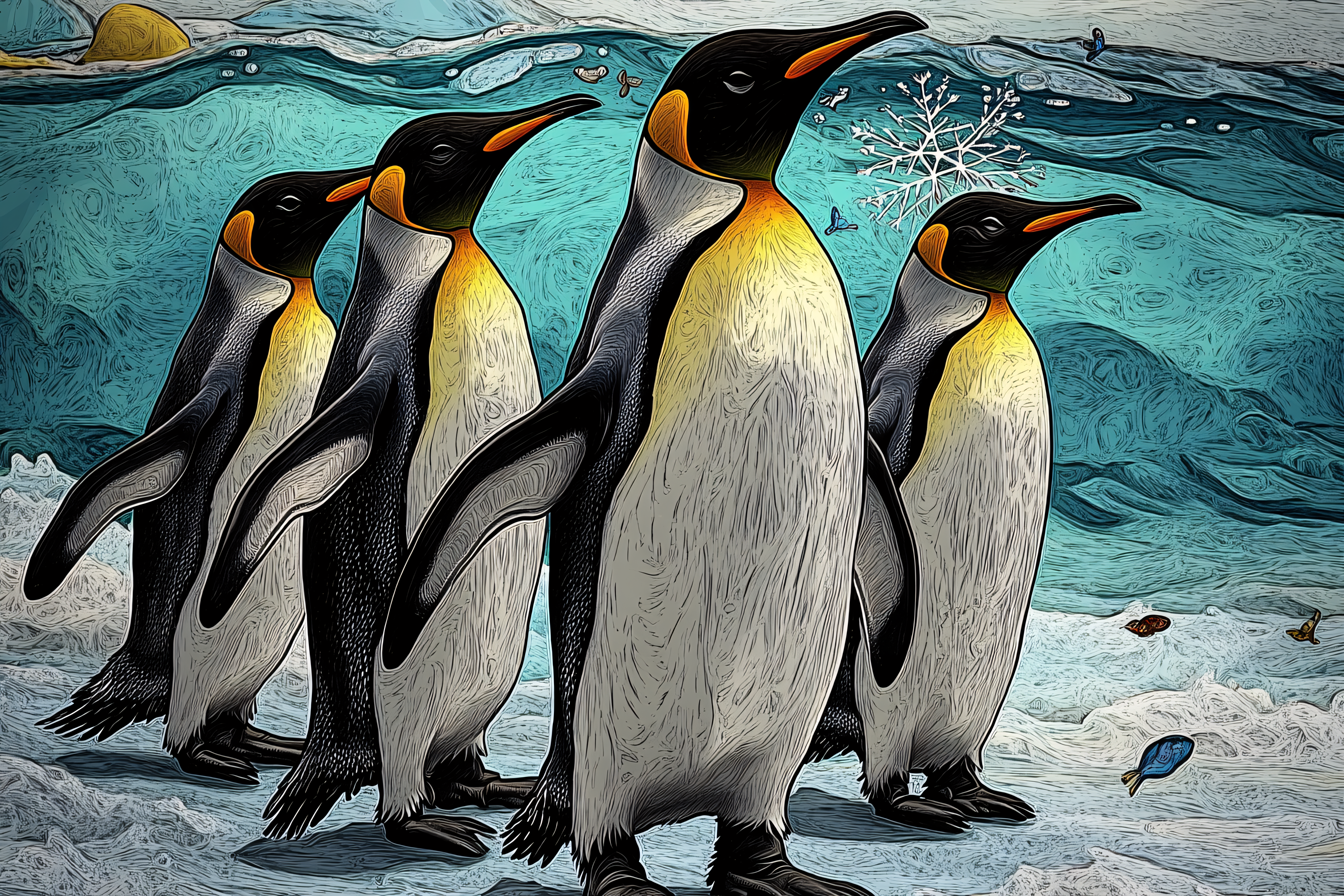 King Penguins in Antarctic Landscape