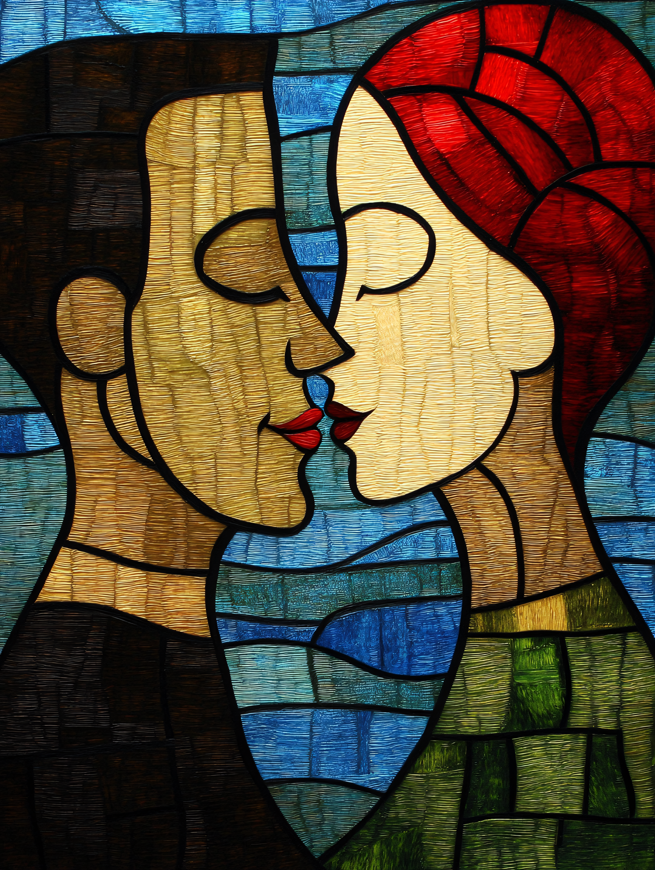 Kissing Couple Stained Glass Style