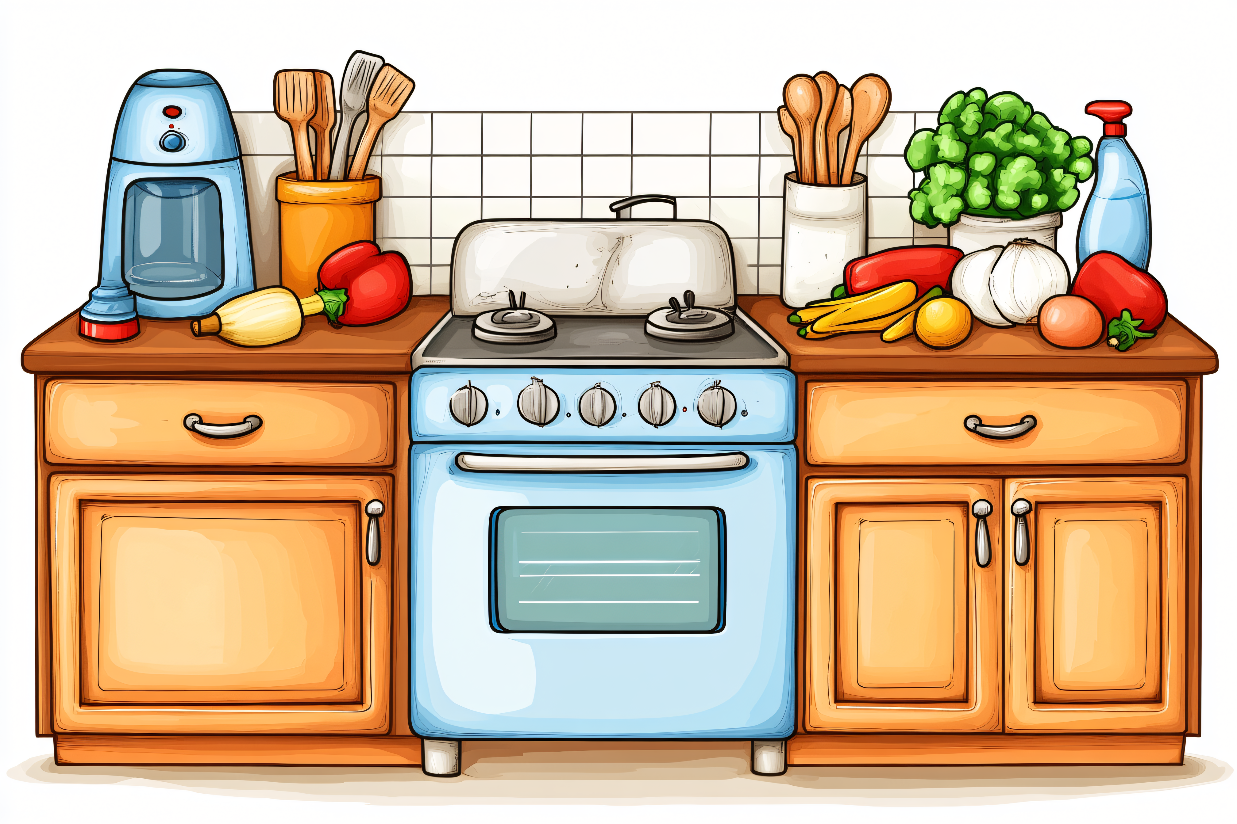 Kitchen Countertop with Appliances and Produce