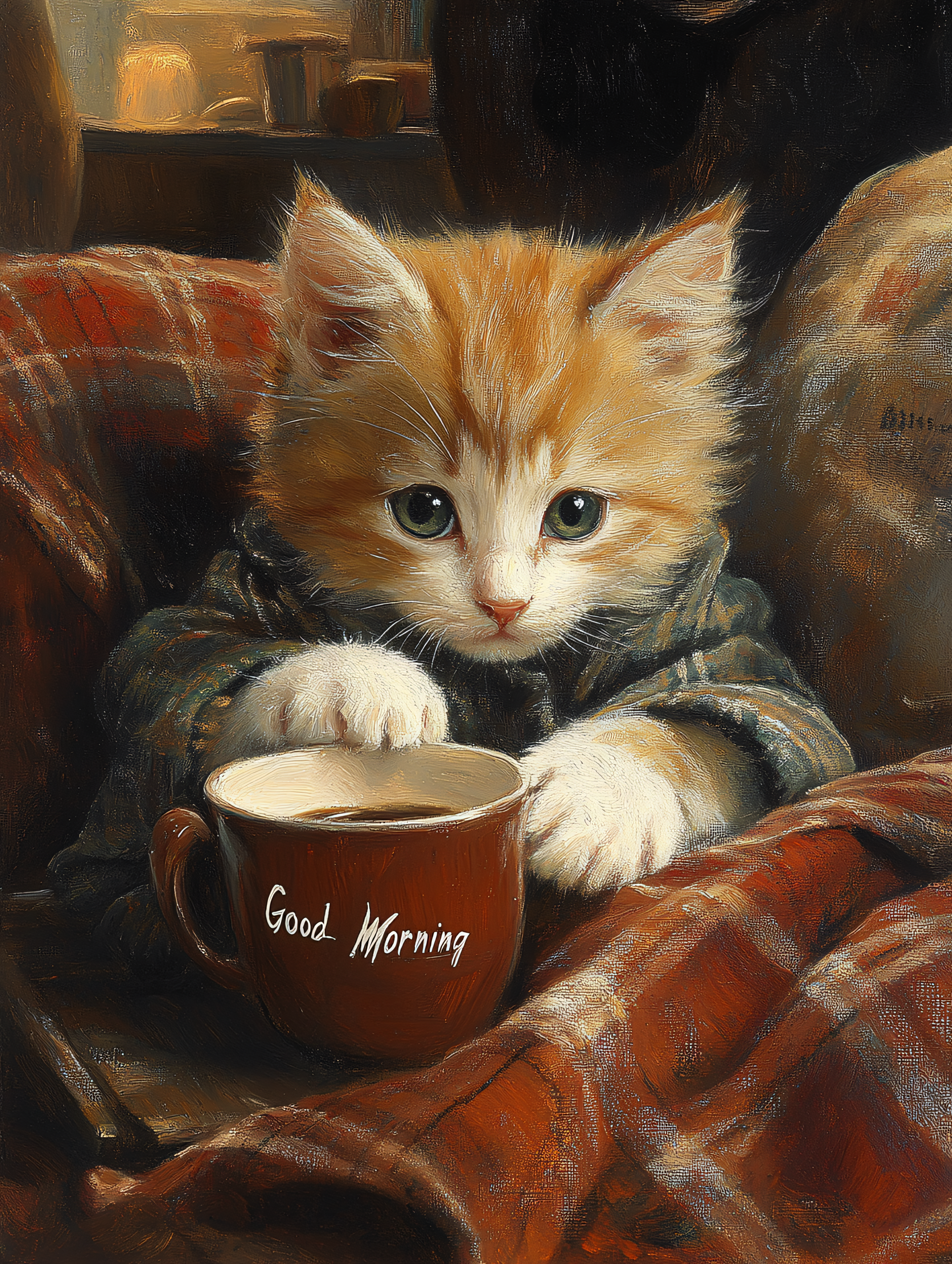 Kitten Enjoying Morning Coffee