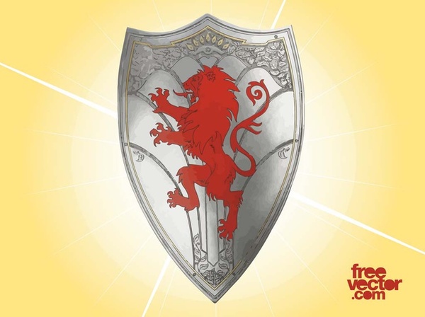 Knight Shield with Lion Free Vector