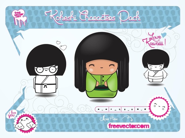 Kokeshi Characters Free Vector