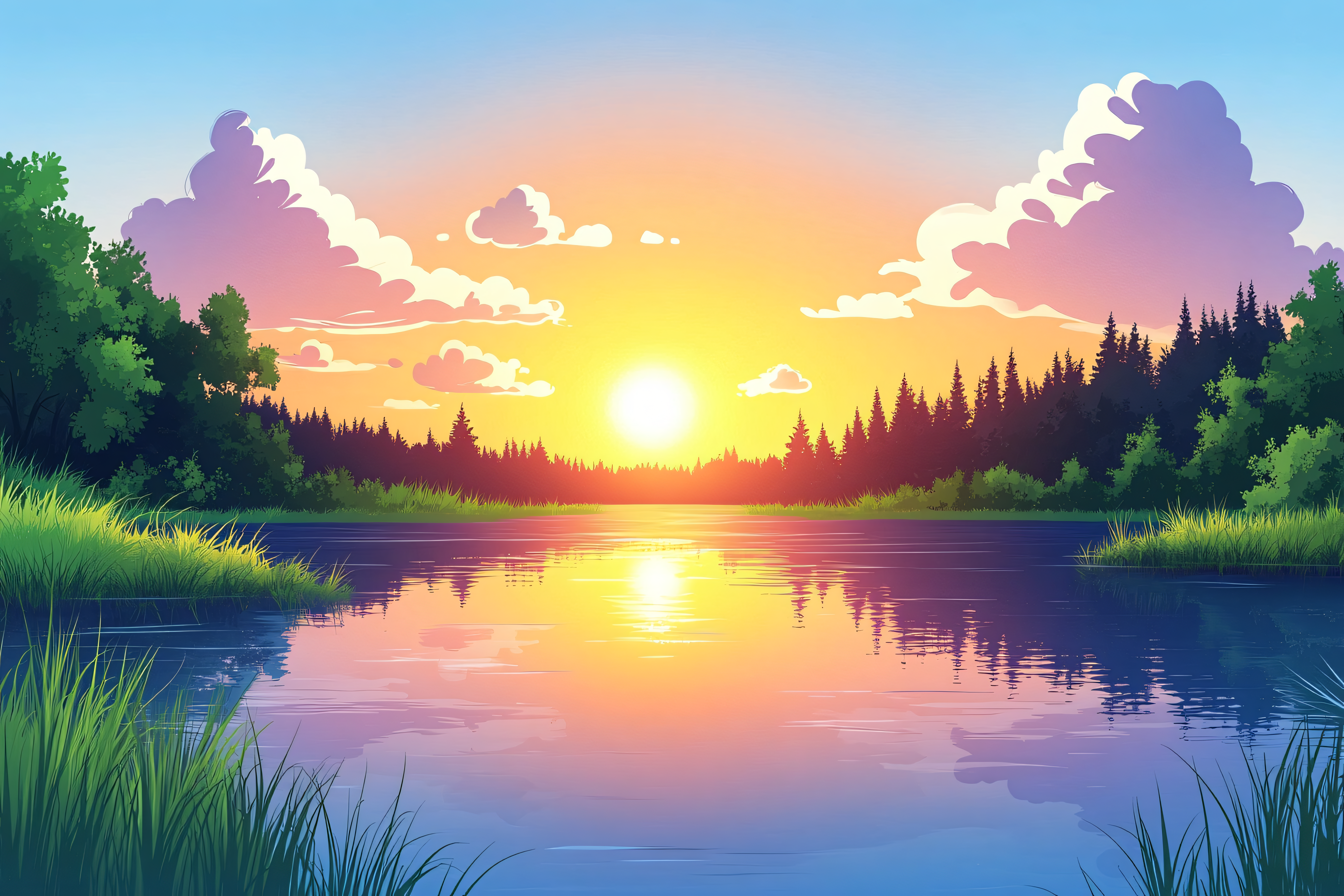 Lake Sunset Landscape