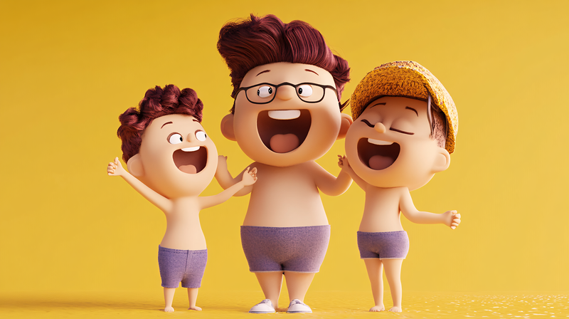 Laughing Boys In Swim Trunks