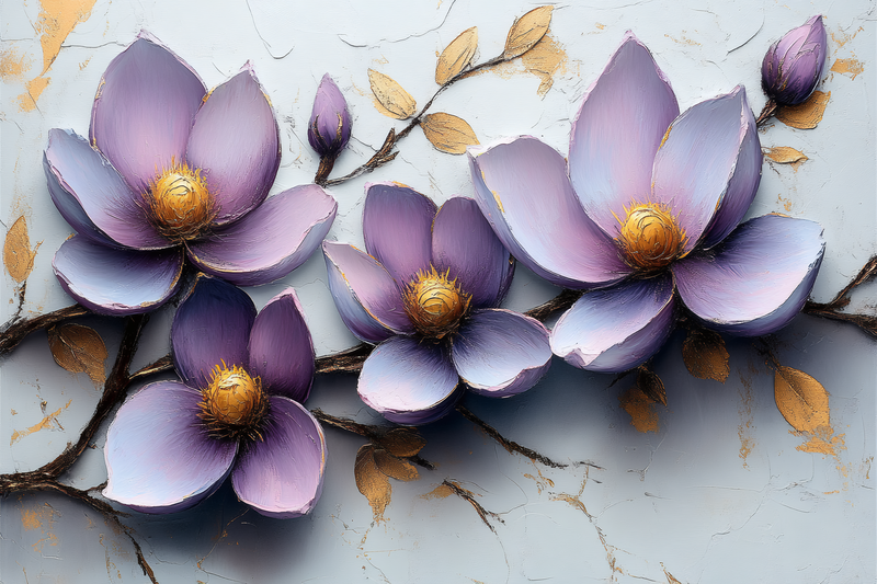 Lavender Magnolias with Gold Accents