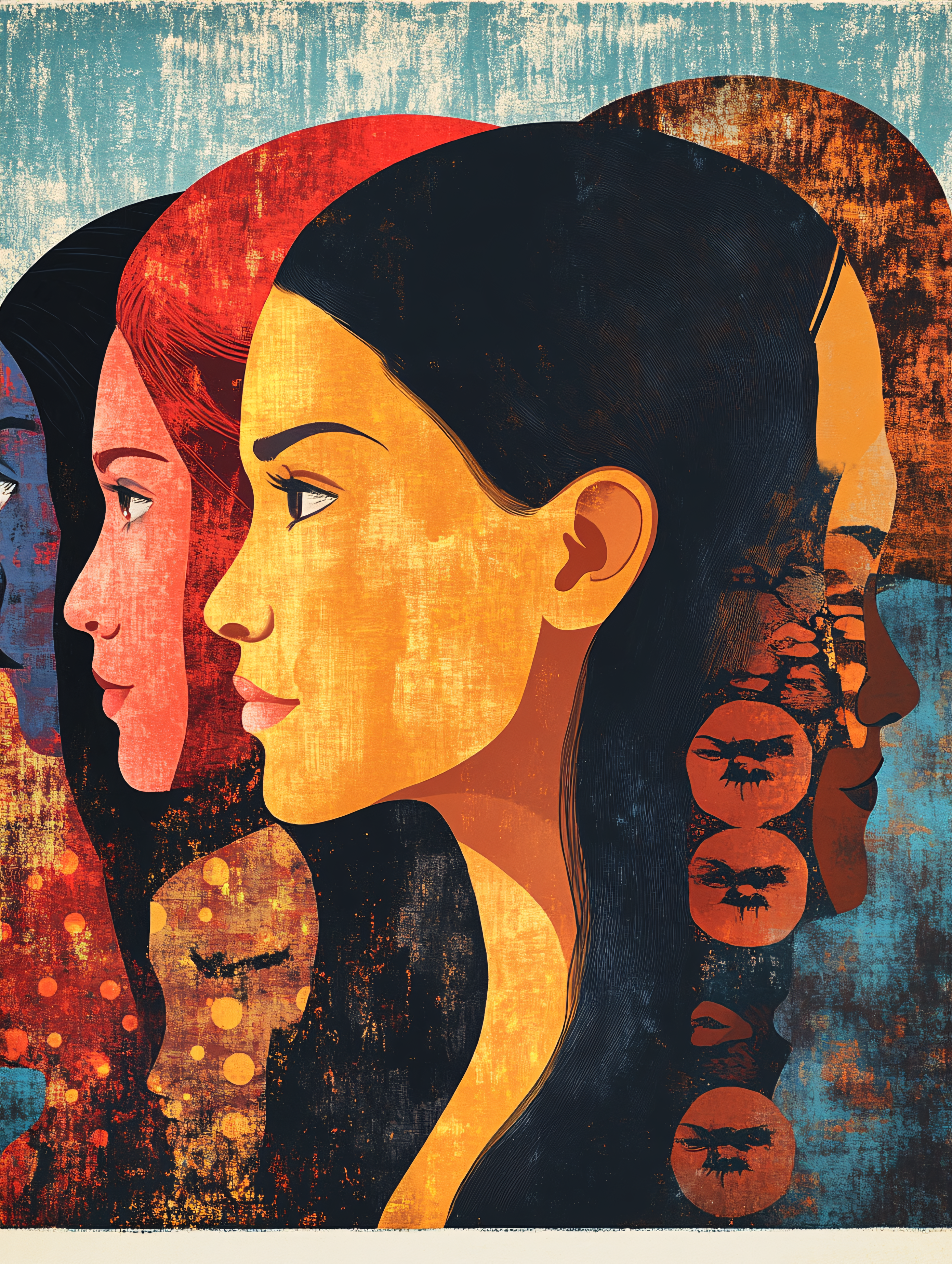 Layered Faces of Women in Profile
