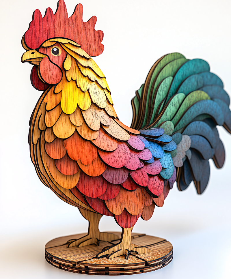 Layered Wooden Rainbow Rooster