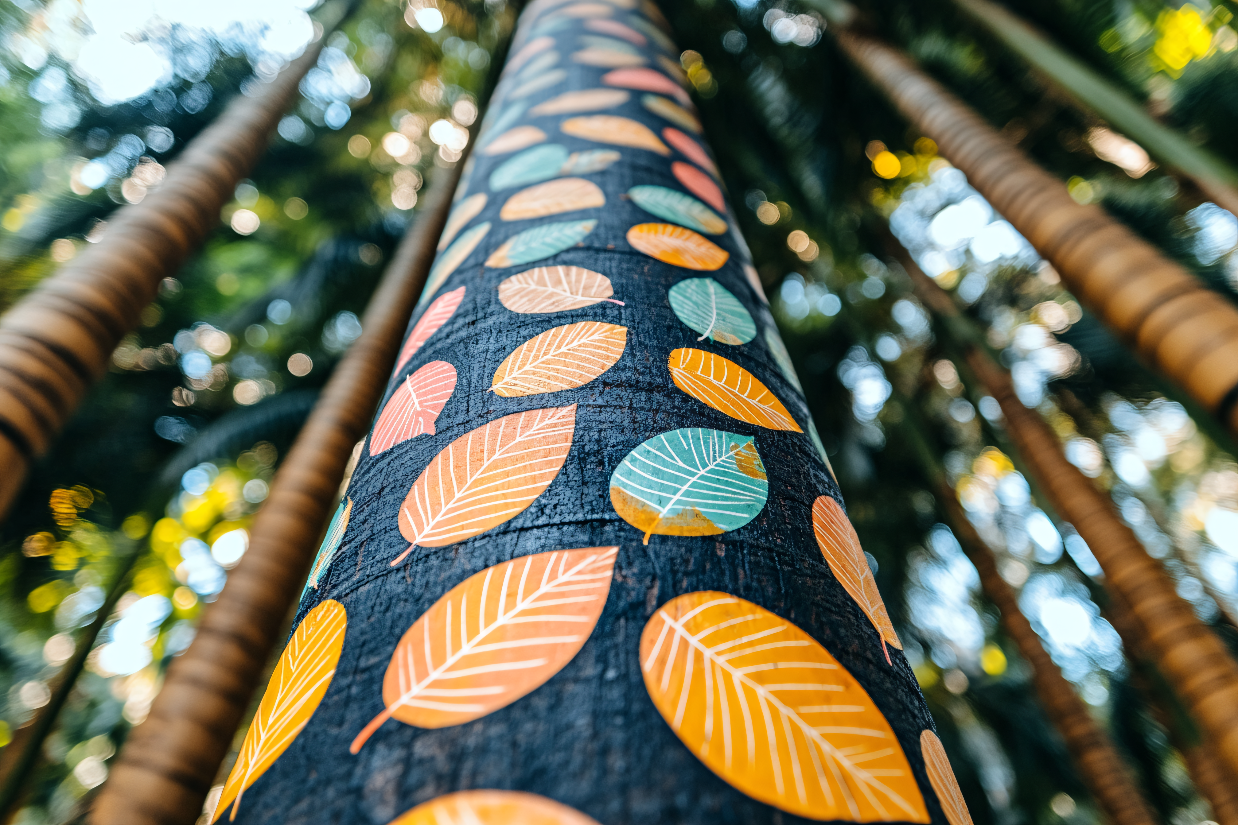 Leaf-Patterned Tree Trunk
