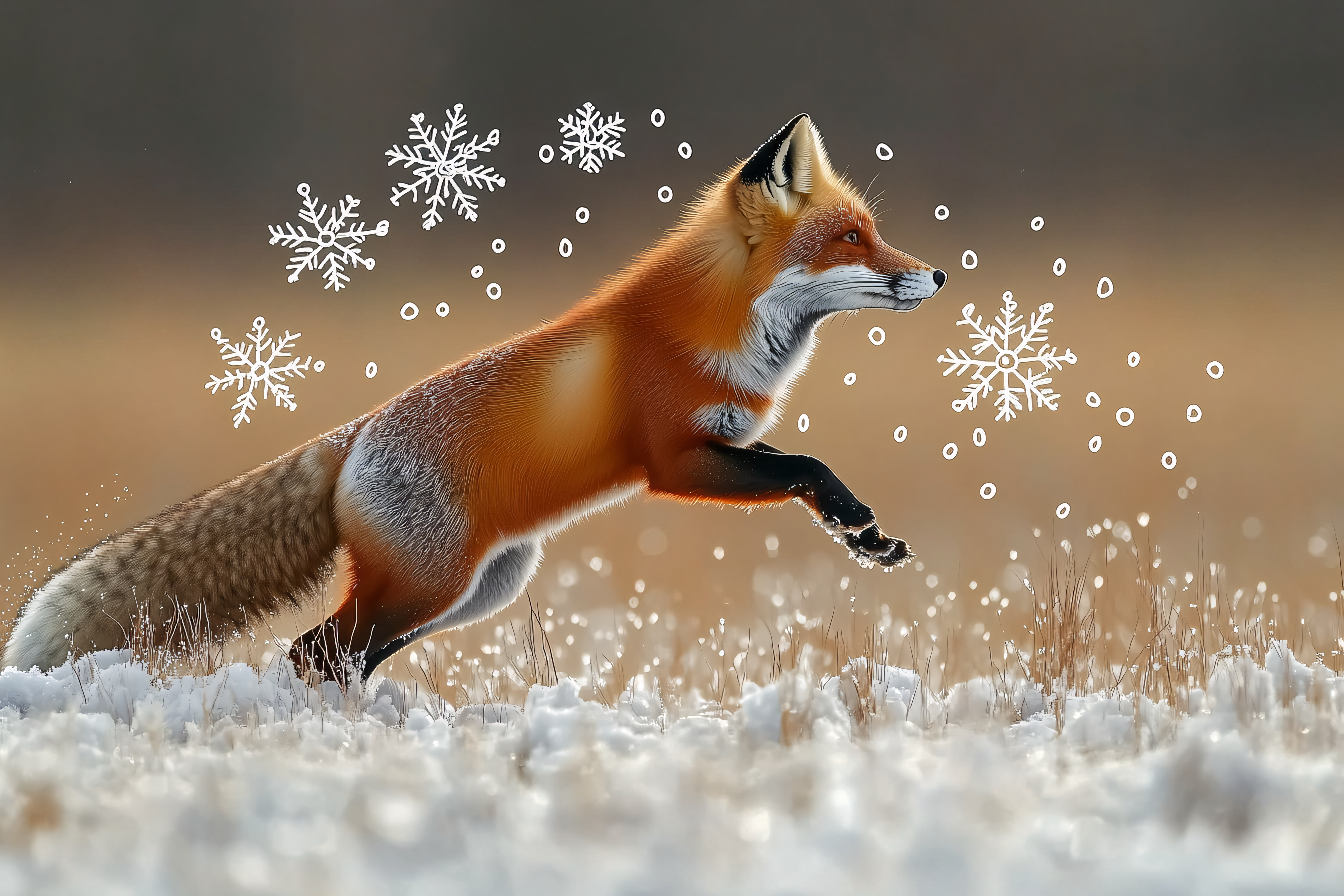 Leaping Red Fox in Winter