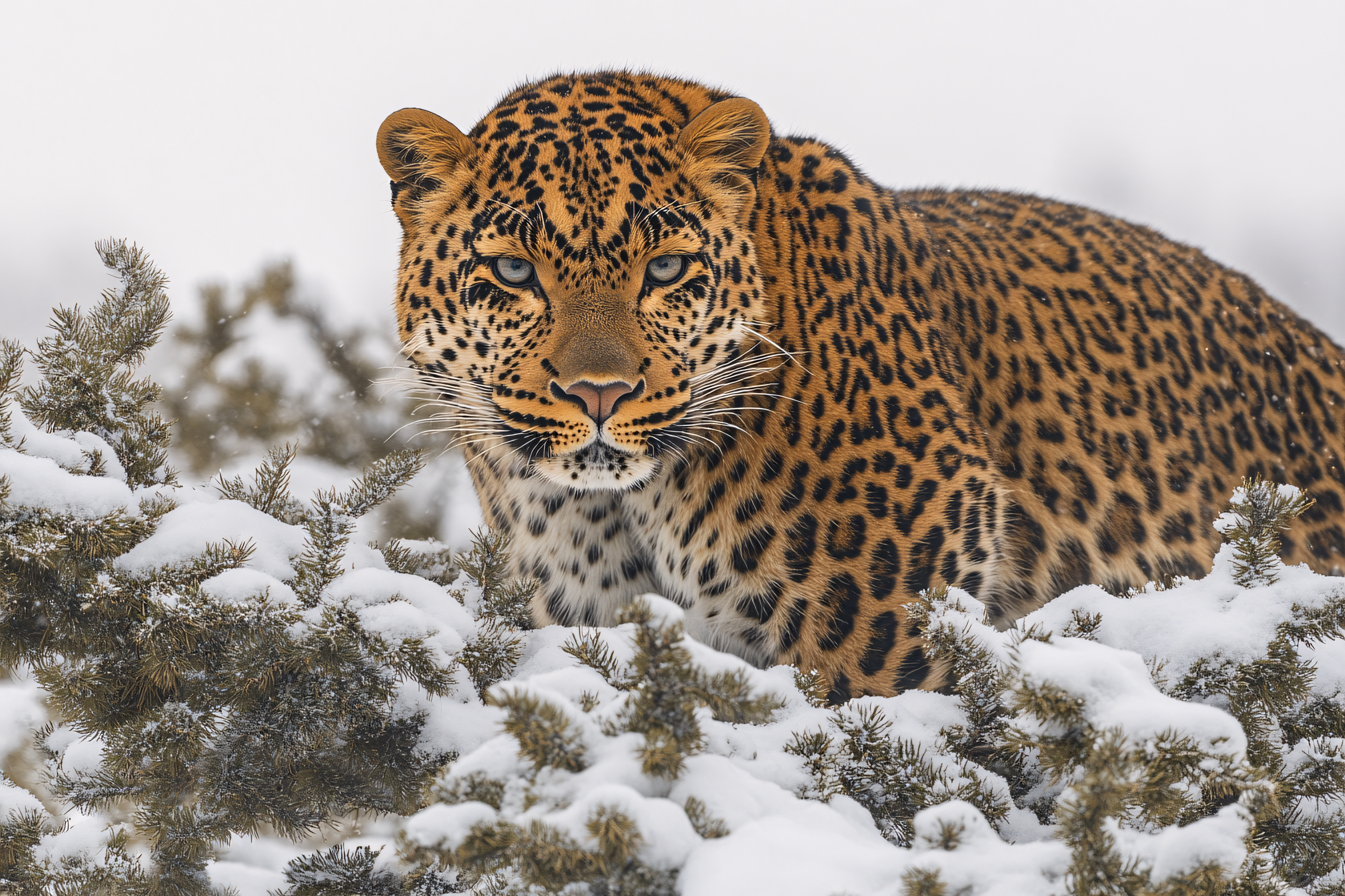 Leopard In Snow Portrait