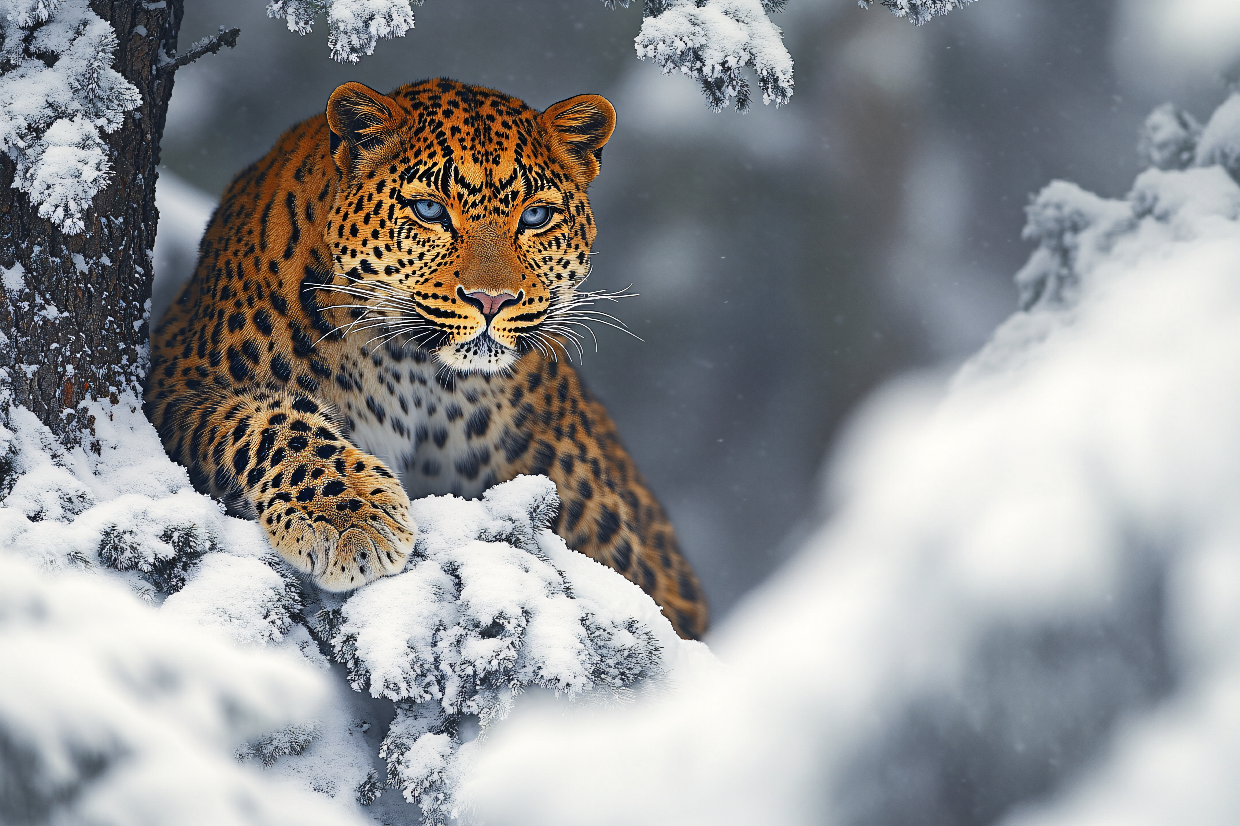 Leopard Resting in Winter Snow