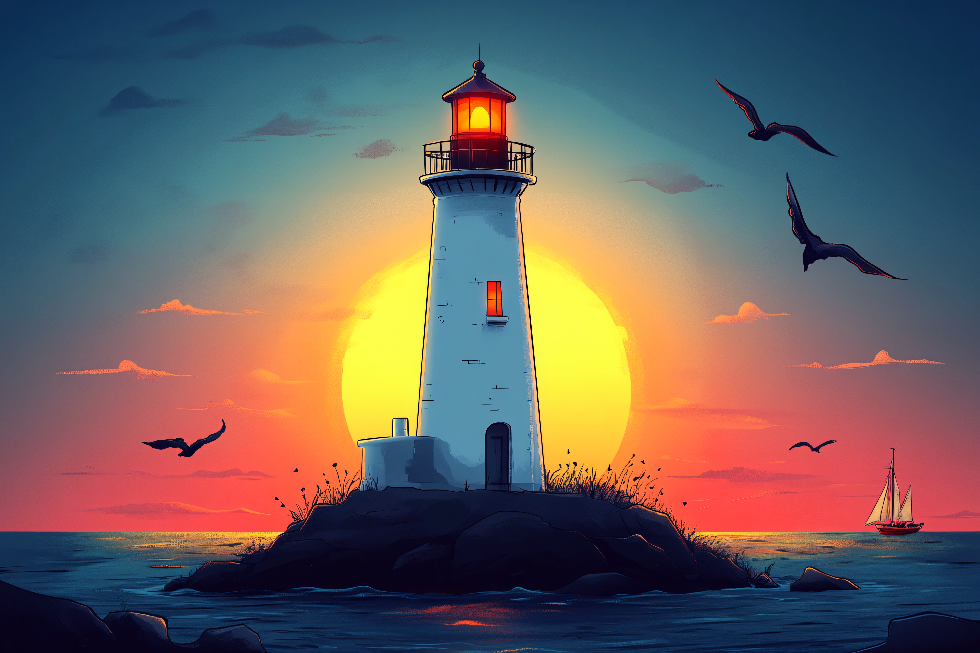 Lighthouse At Sunset