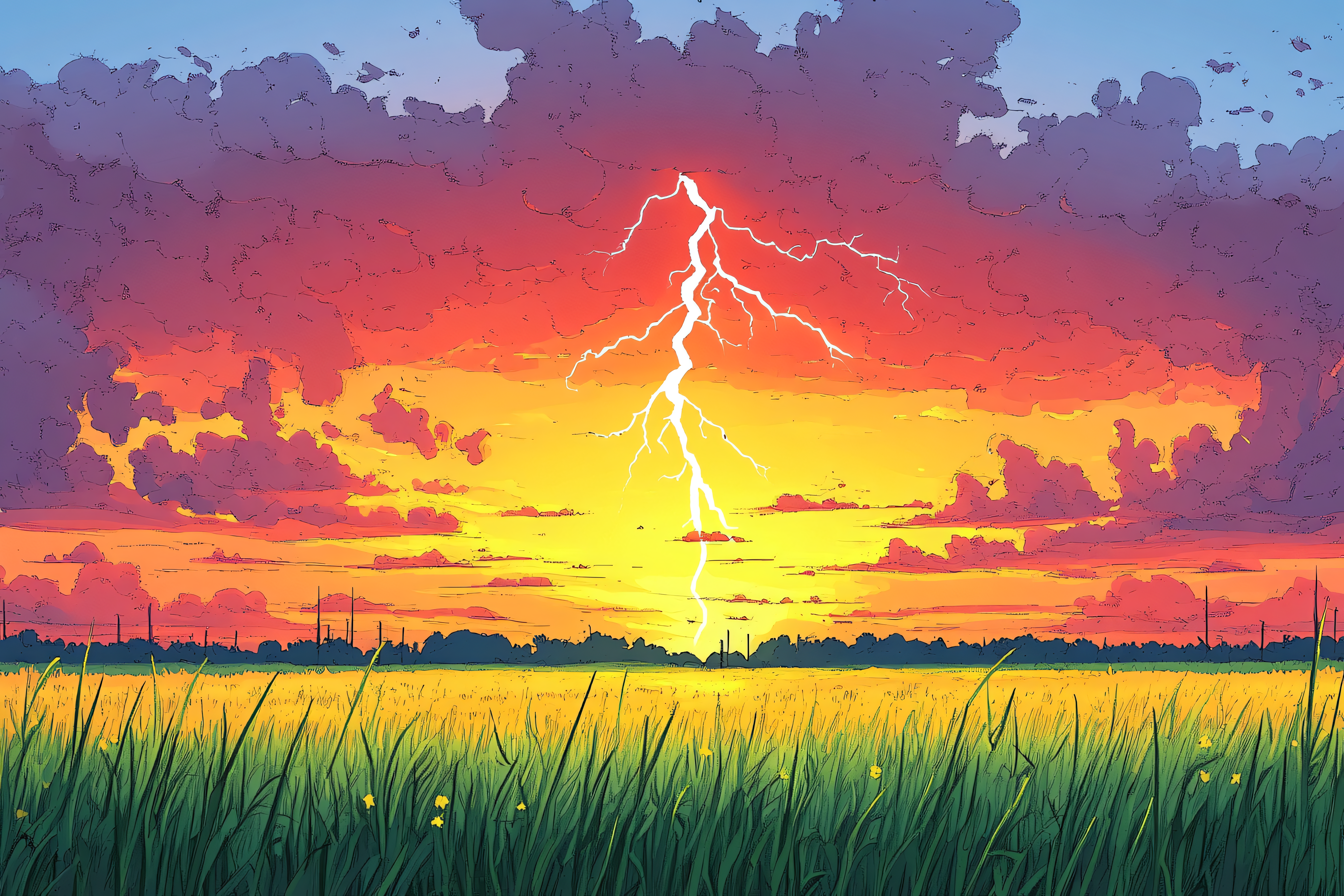 Lightning Strike Over Golden Field
