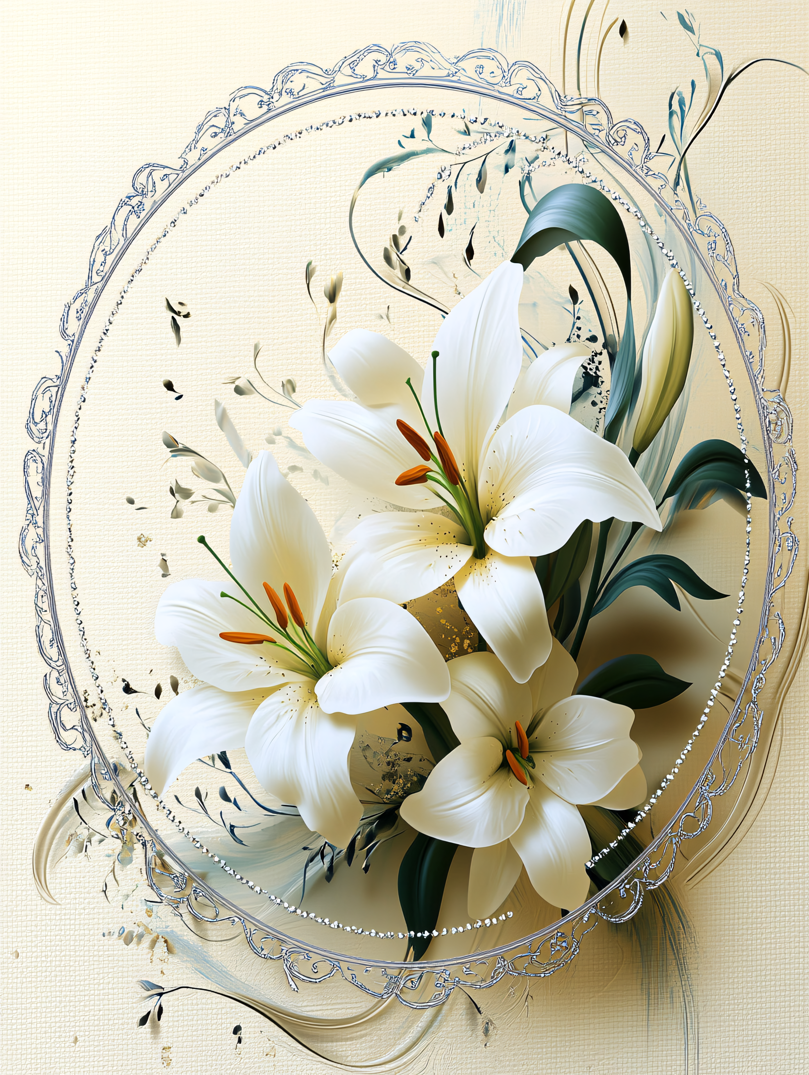 Lilies Bouquet in Circle Frame