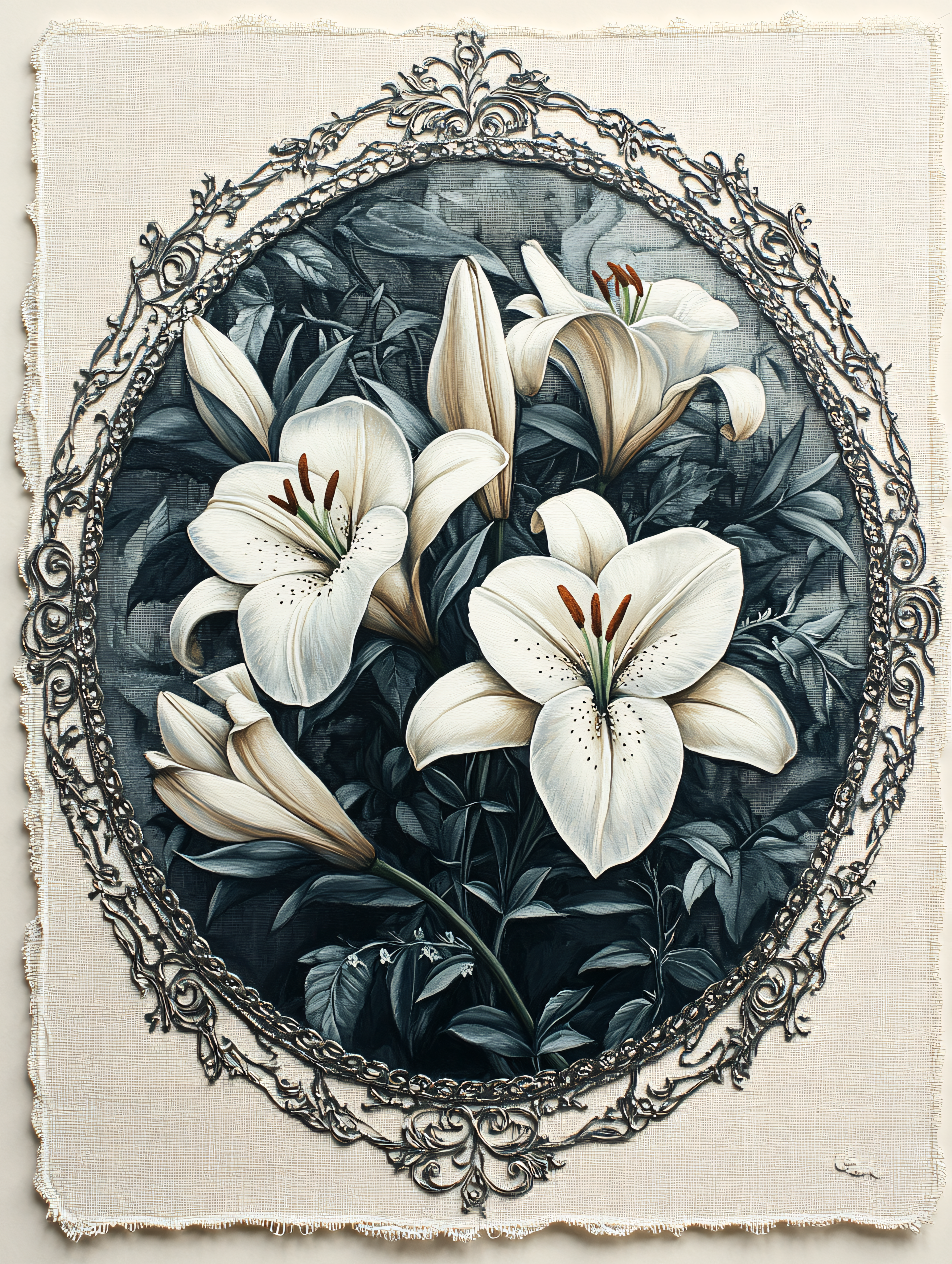 Lilies in Ornate Frame