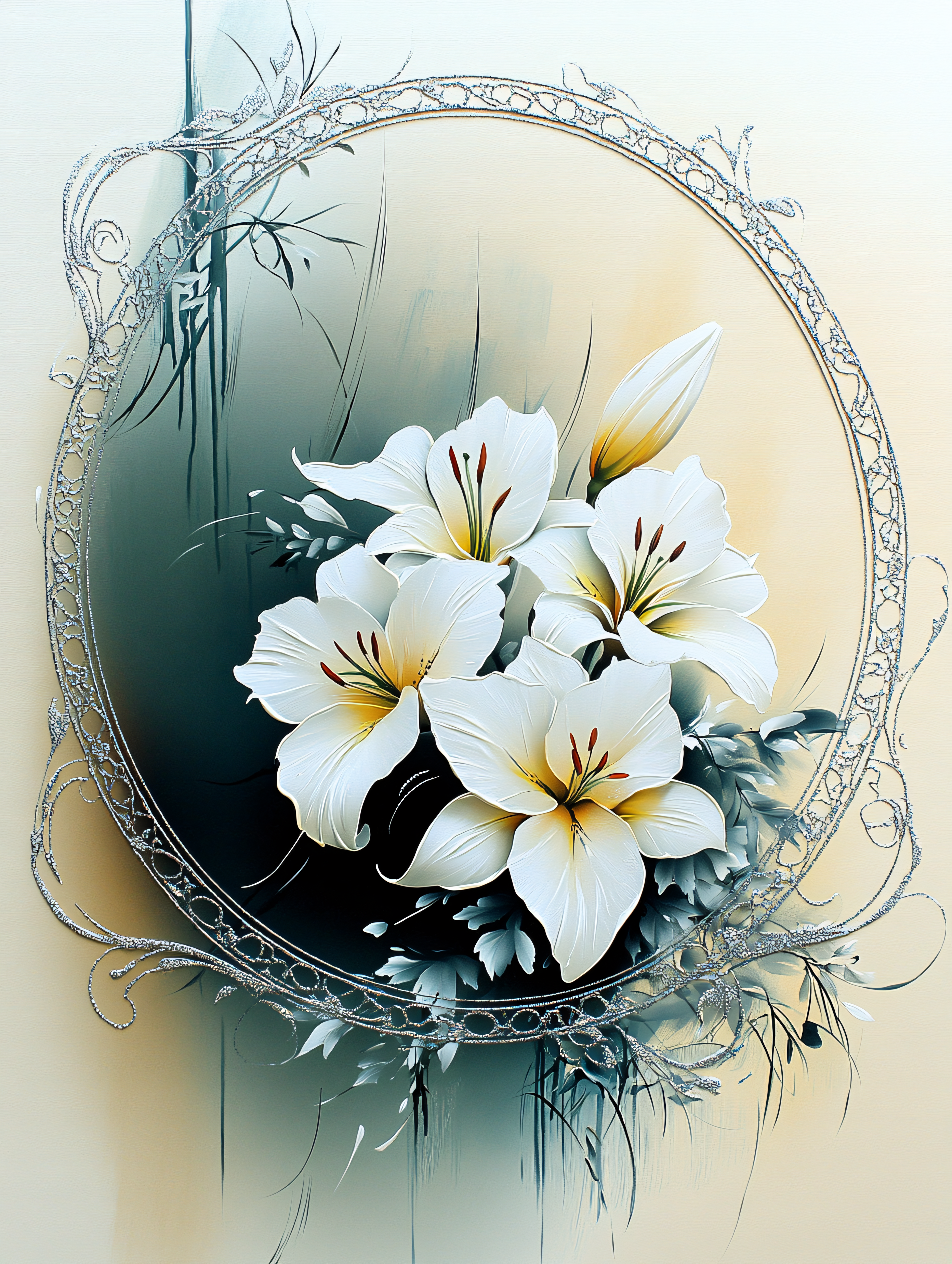 Lilies in Silver Frame