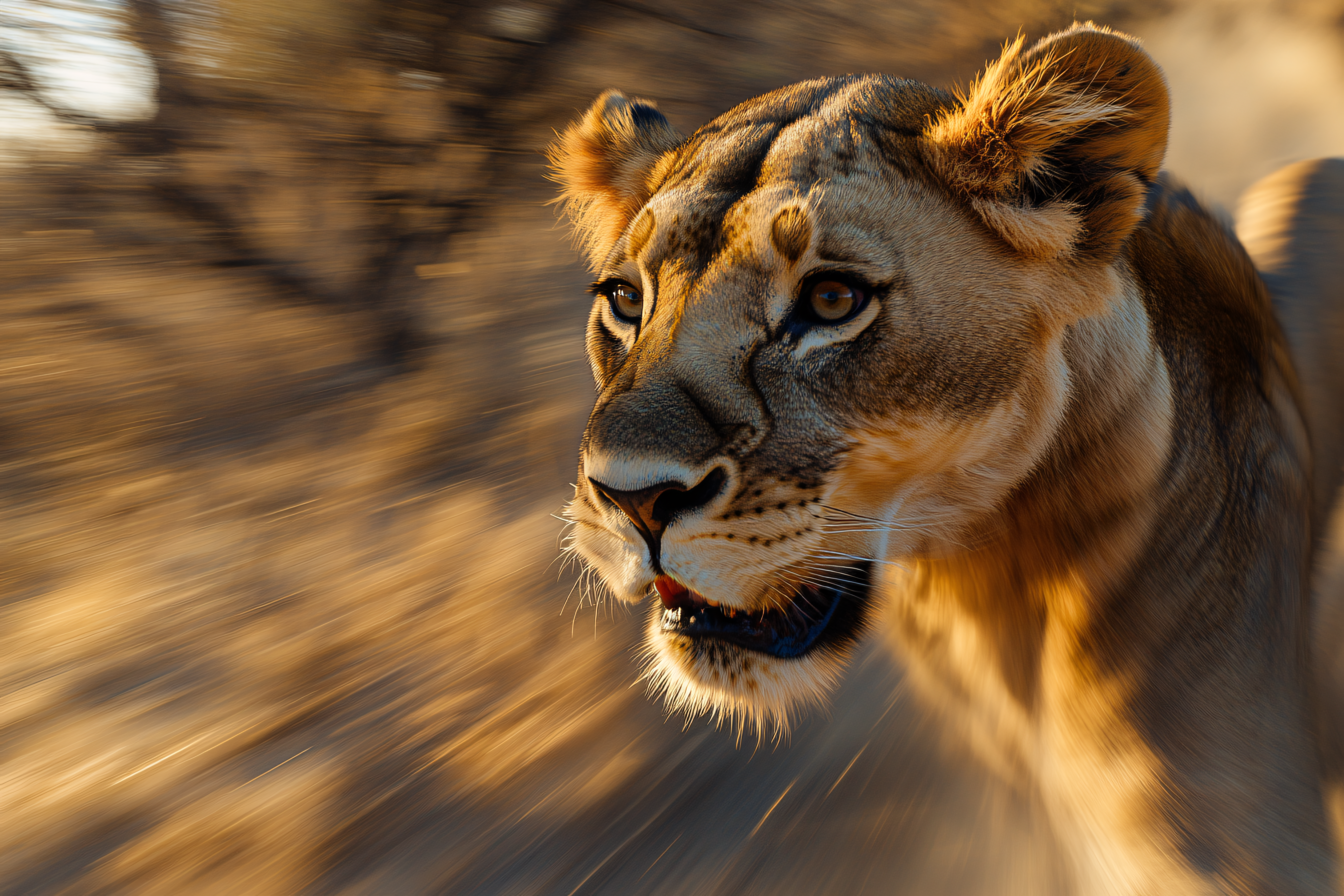 Lioness Portrait in Motion