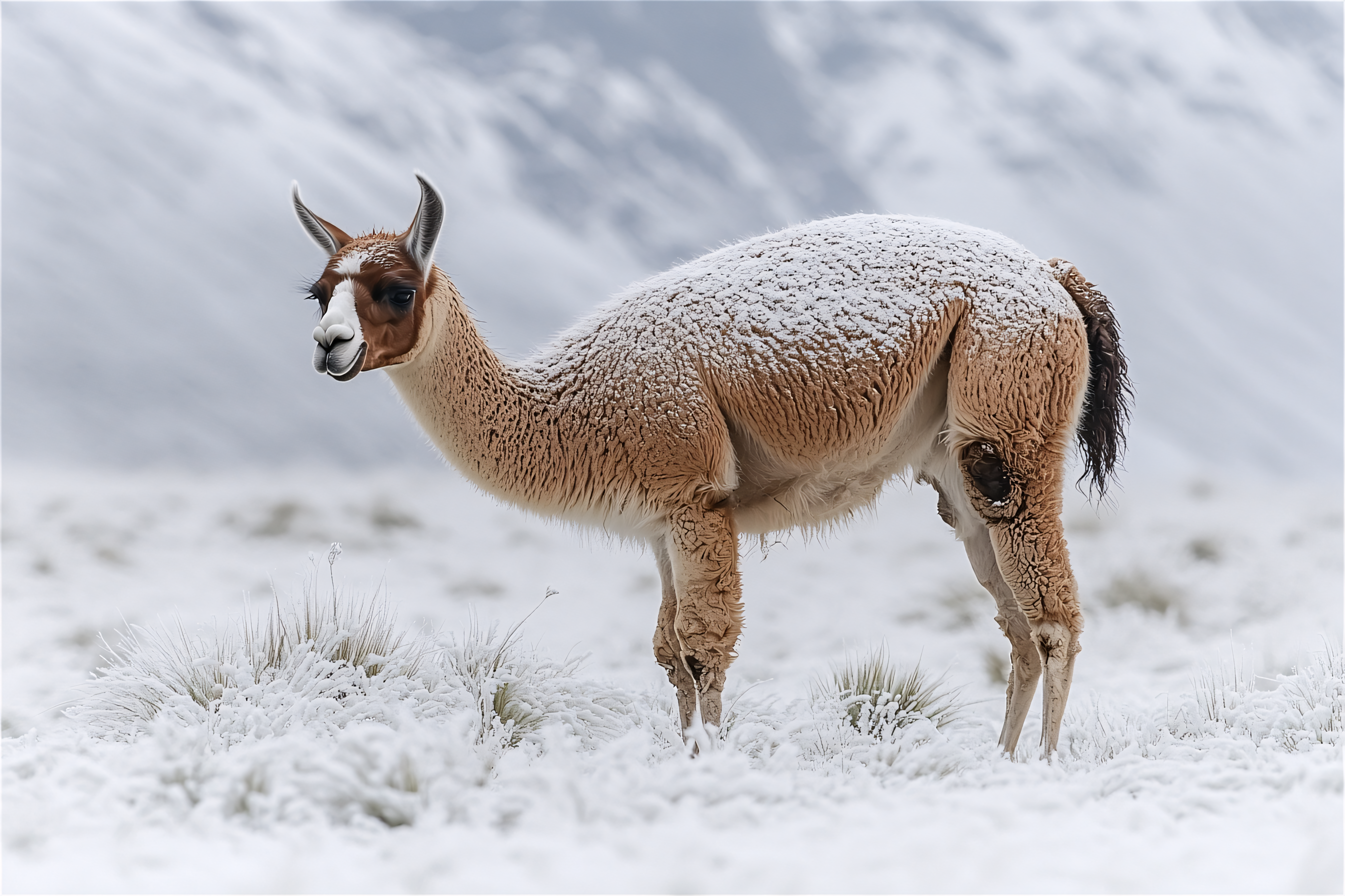 Llama In Winter Snow