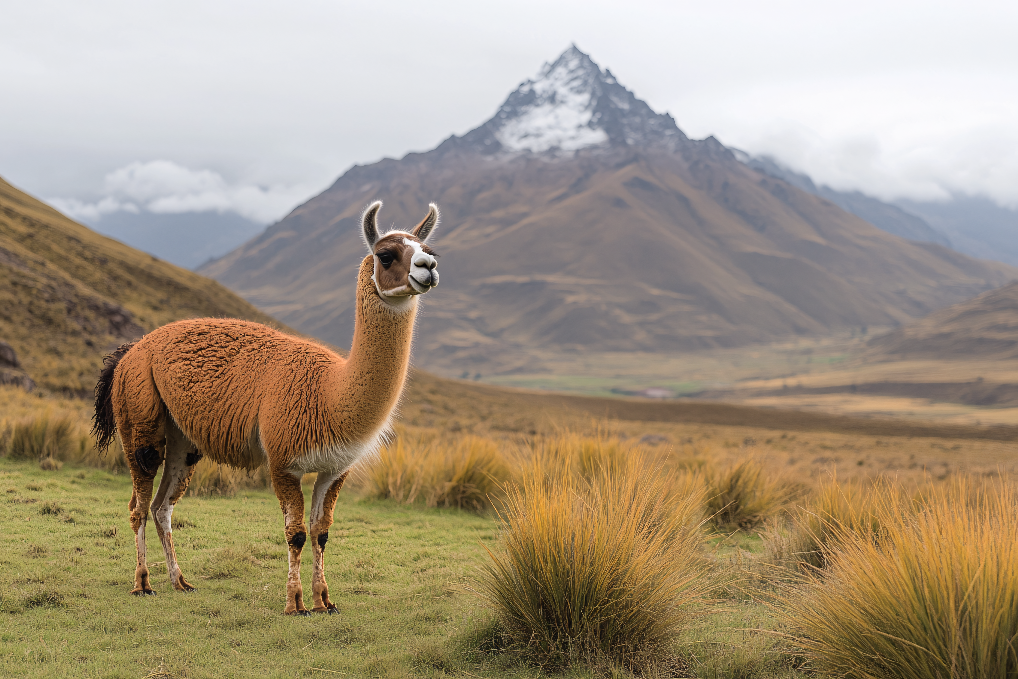 Llama Standing in Andean Landscape