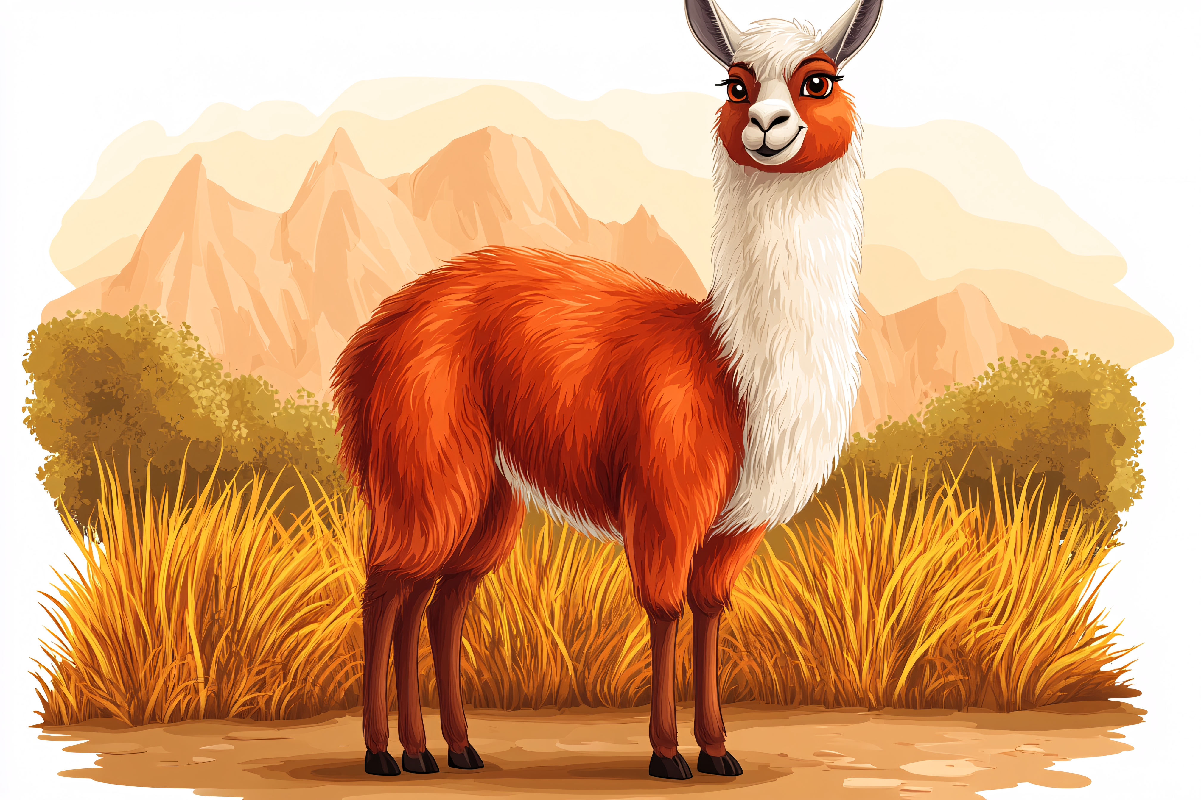 Llama Standing in Field Illustration