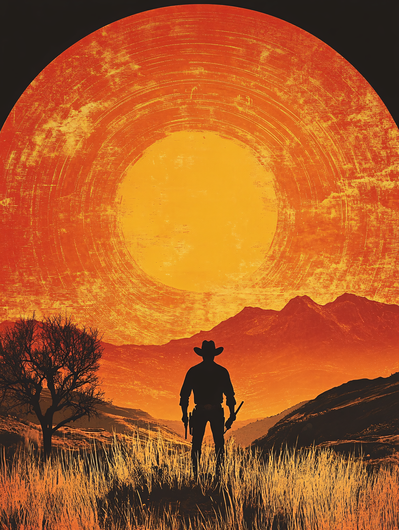 Lone Cowboy Silhouette at Sunset
