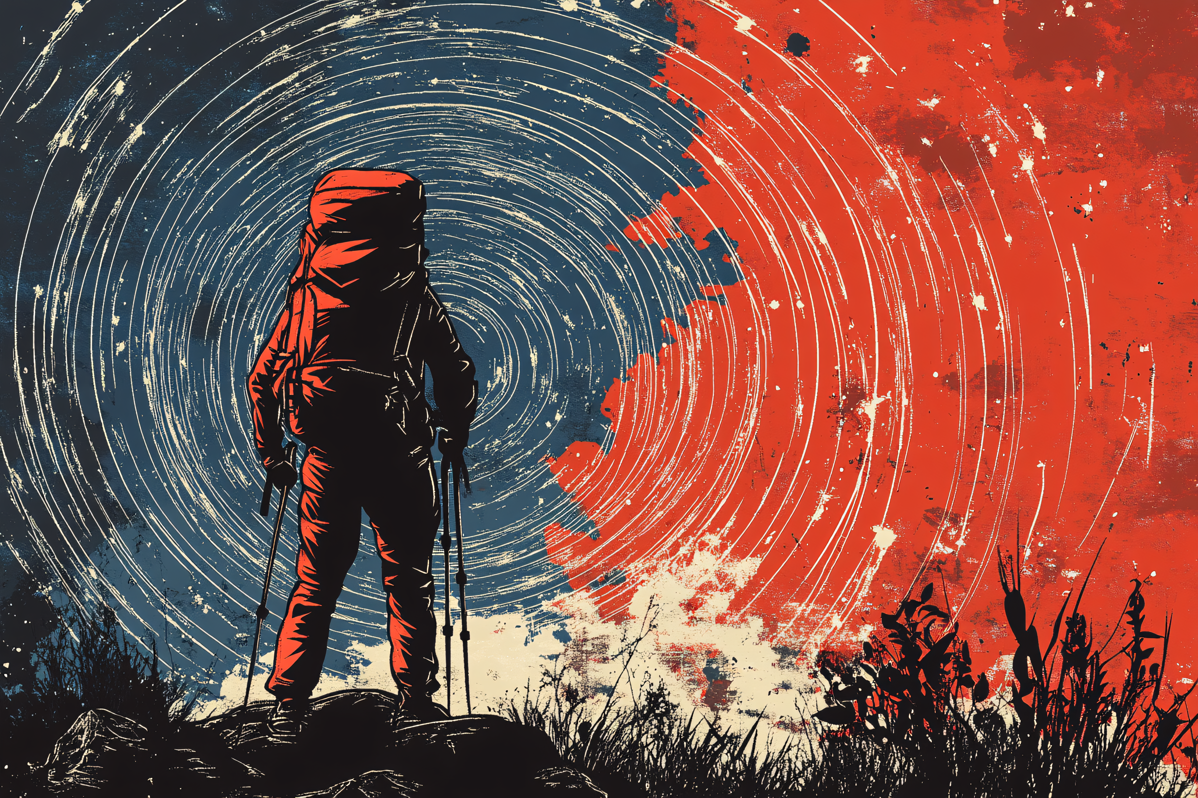 Lone Hiker Against Cosmic Backdrop