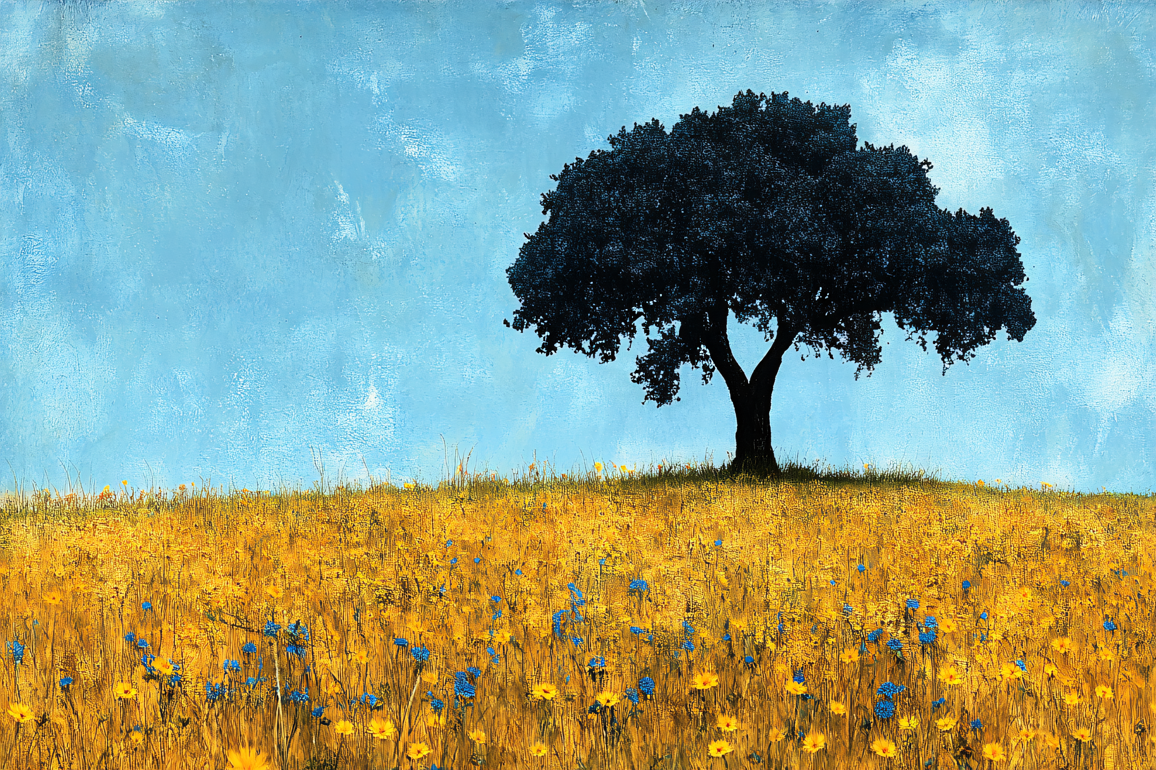 Lone Tree in a Field of Flowers