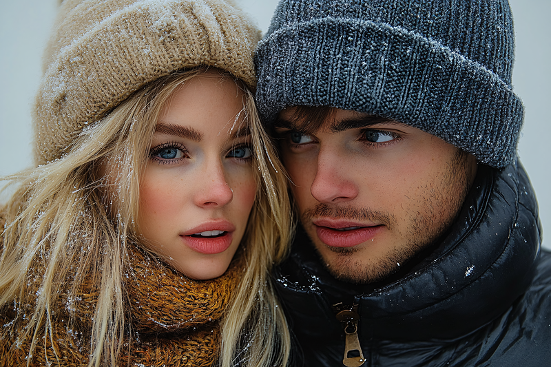 Loving Couple In Winter Hats