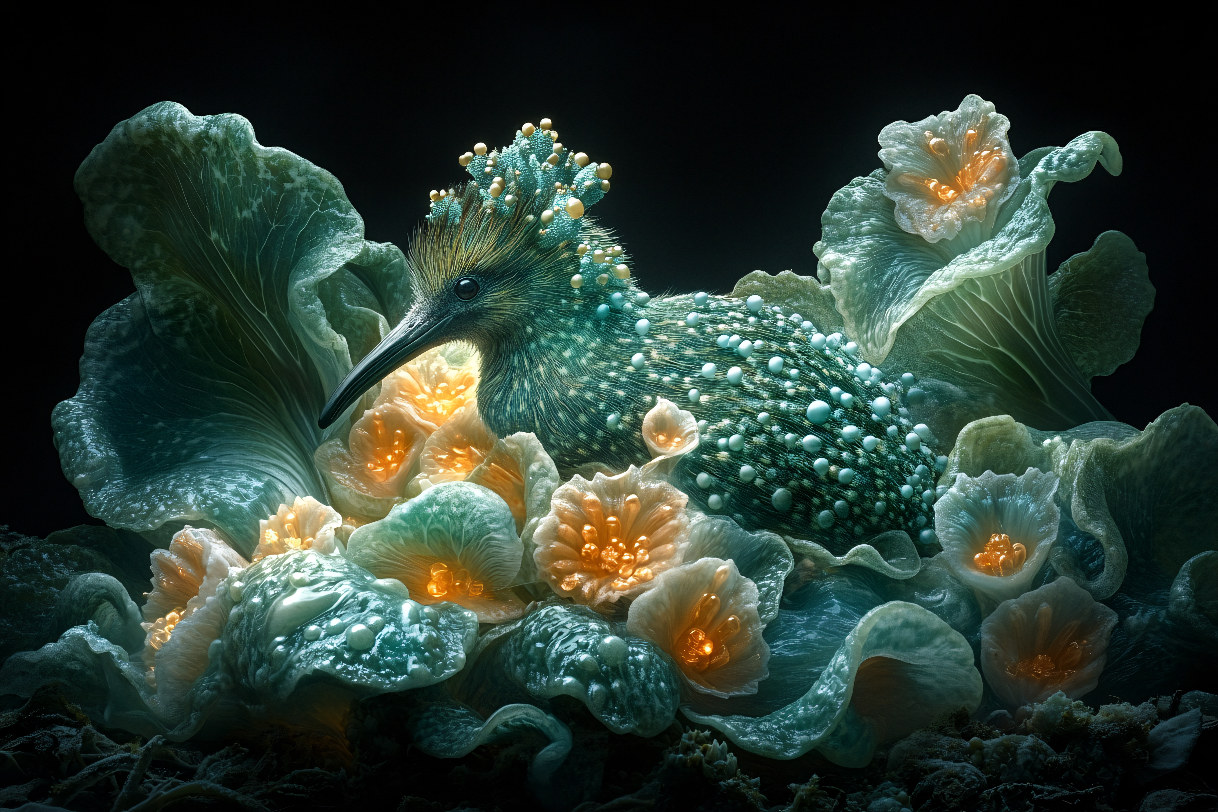 Luminescent Bird Amidst Floral Bloom