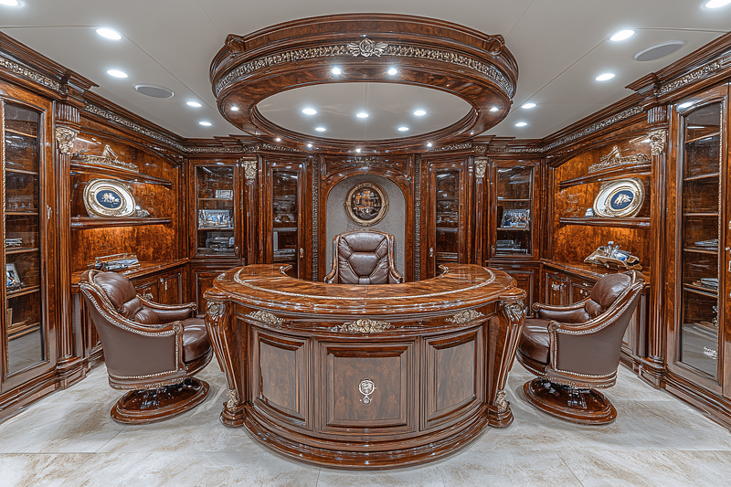 Luxurious Wooden Office Interior with Leather Chairs