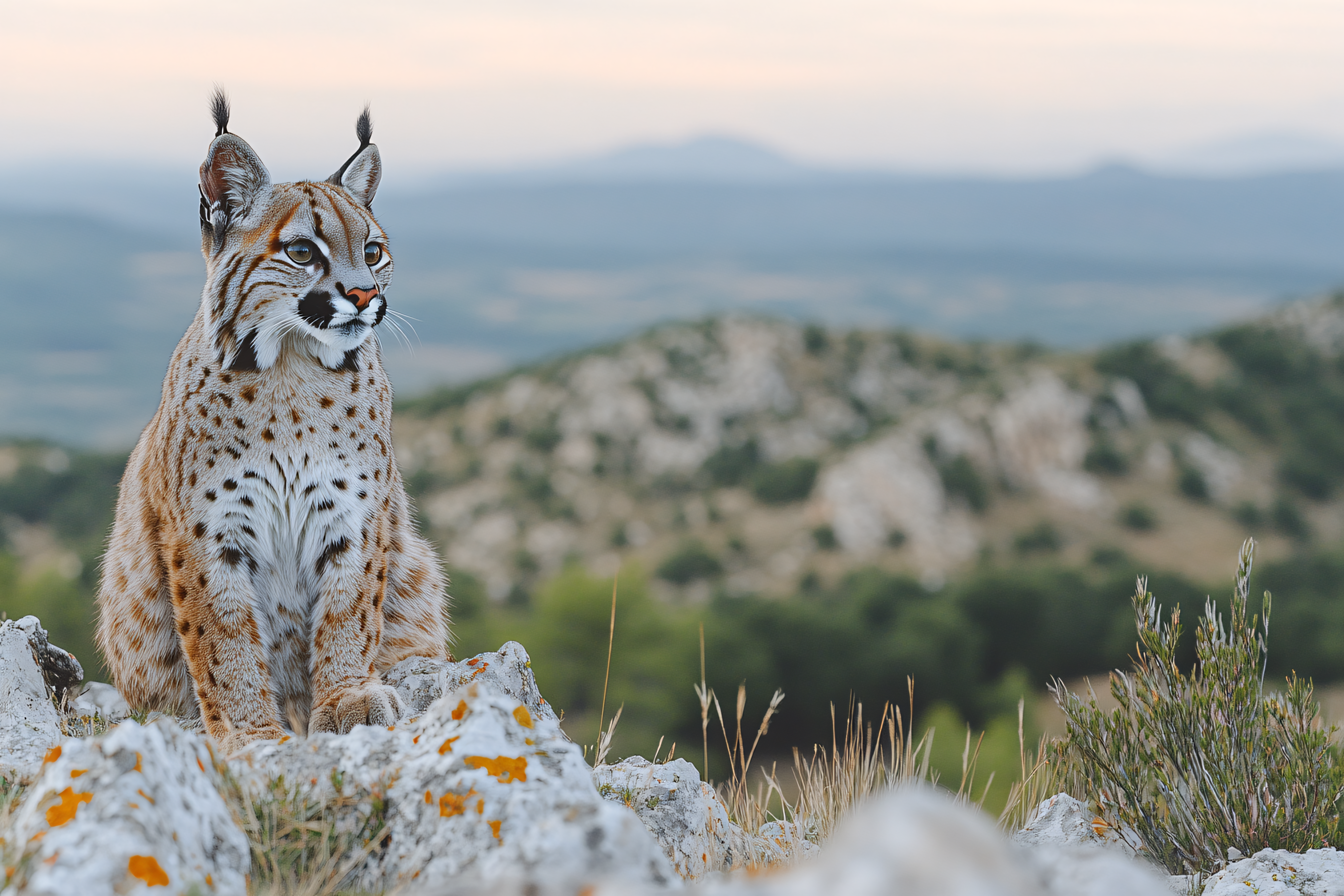 Lynx Sitting On Rocks