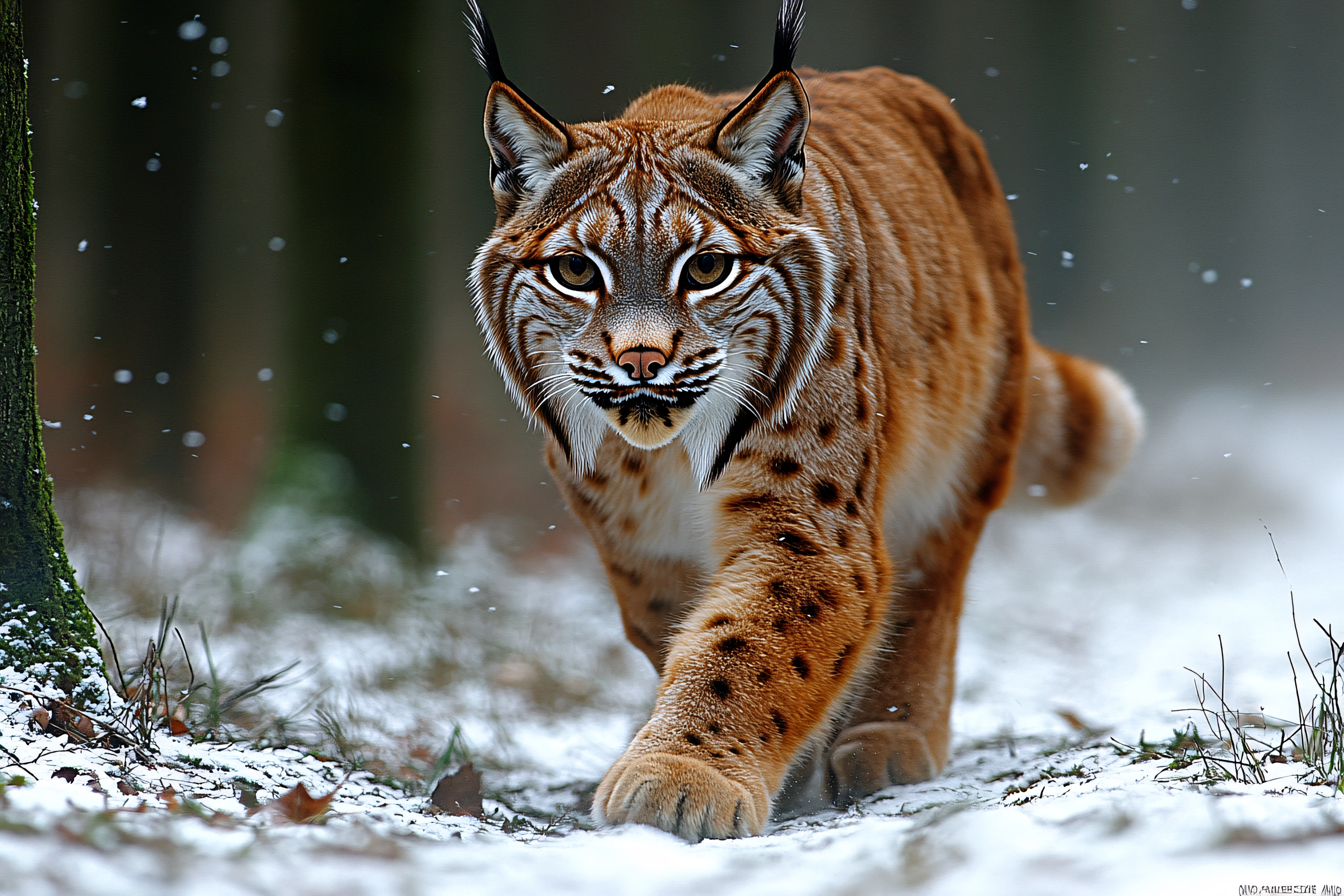 Lynx Walking In Snow